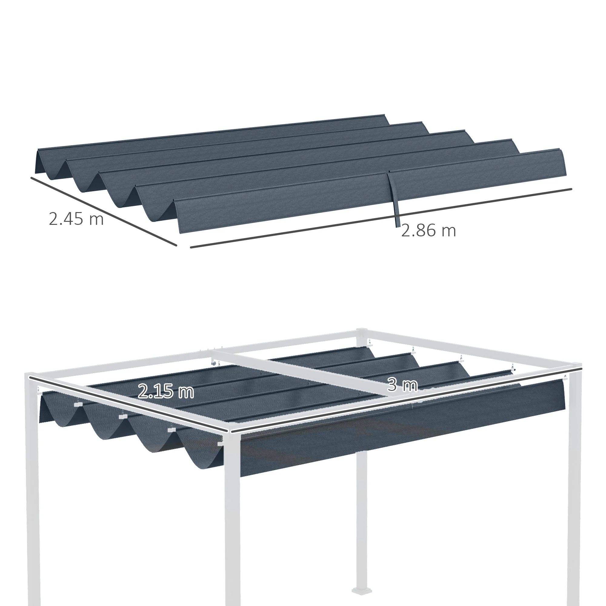 Outsunny Pergola Sun Shade Cover Roof Replacement for 3 x 2.15m Pergola, Grey - Image 5