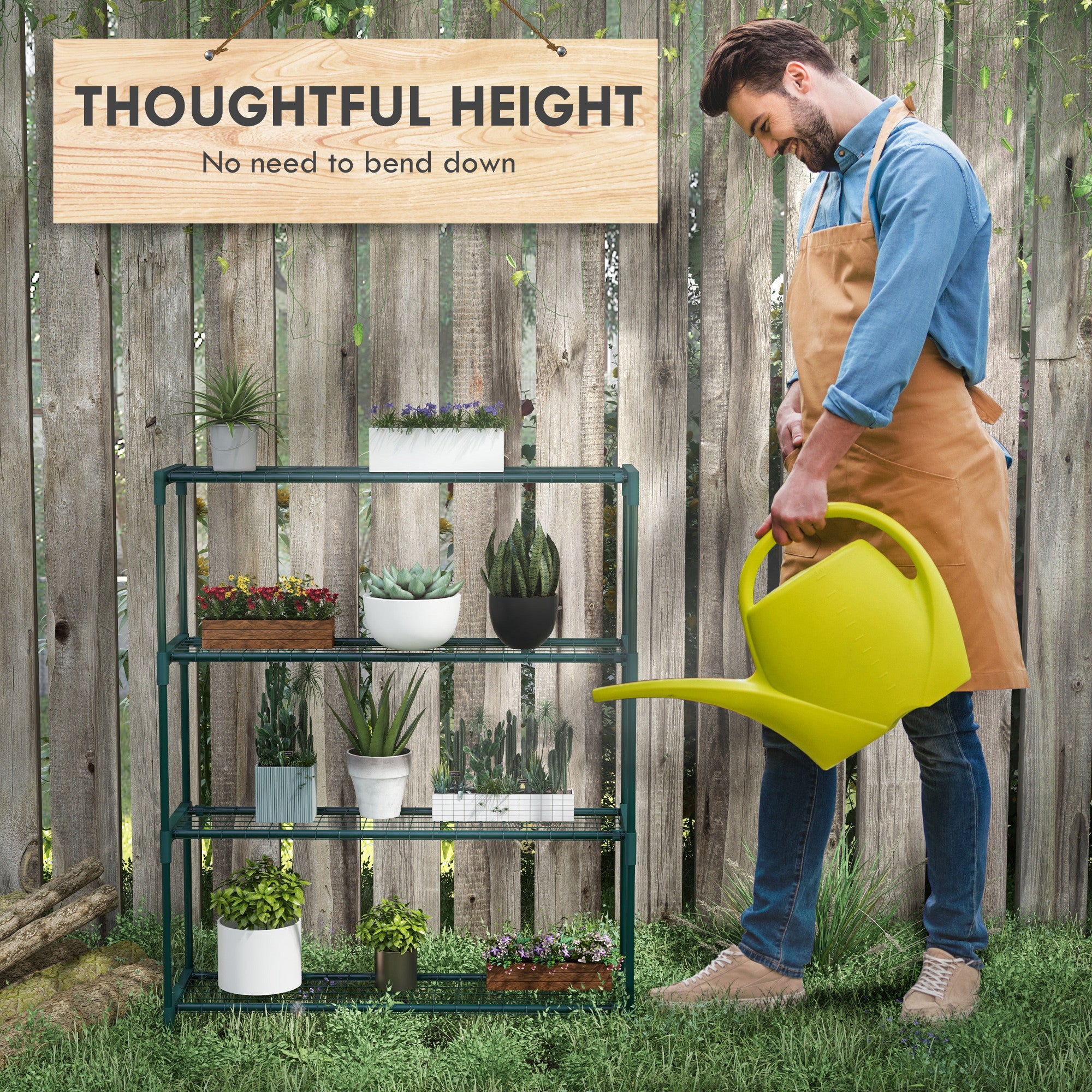 Outsunny Plant Stand, 4-Tier Planter Holder Flower Display Rack, Dark Green - Image 4
