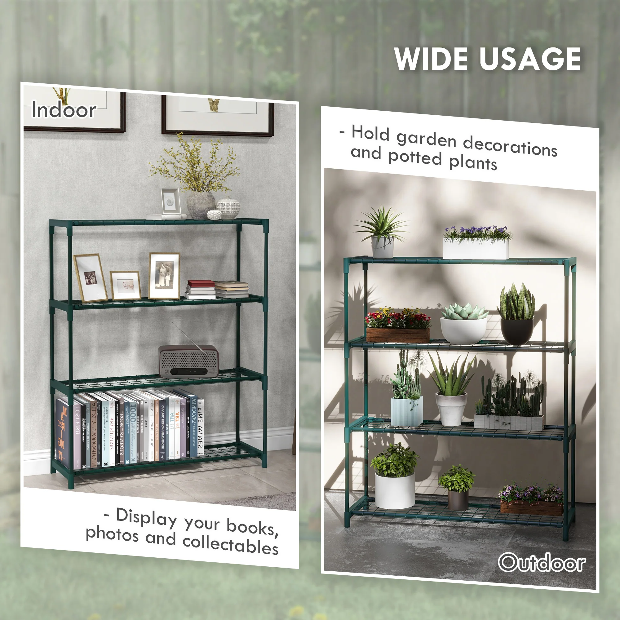 Outsunny Plant Stand, 4-Tier Planter Holder Flower Display Rack, Dark Green - Image 6