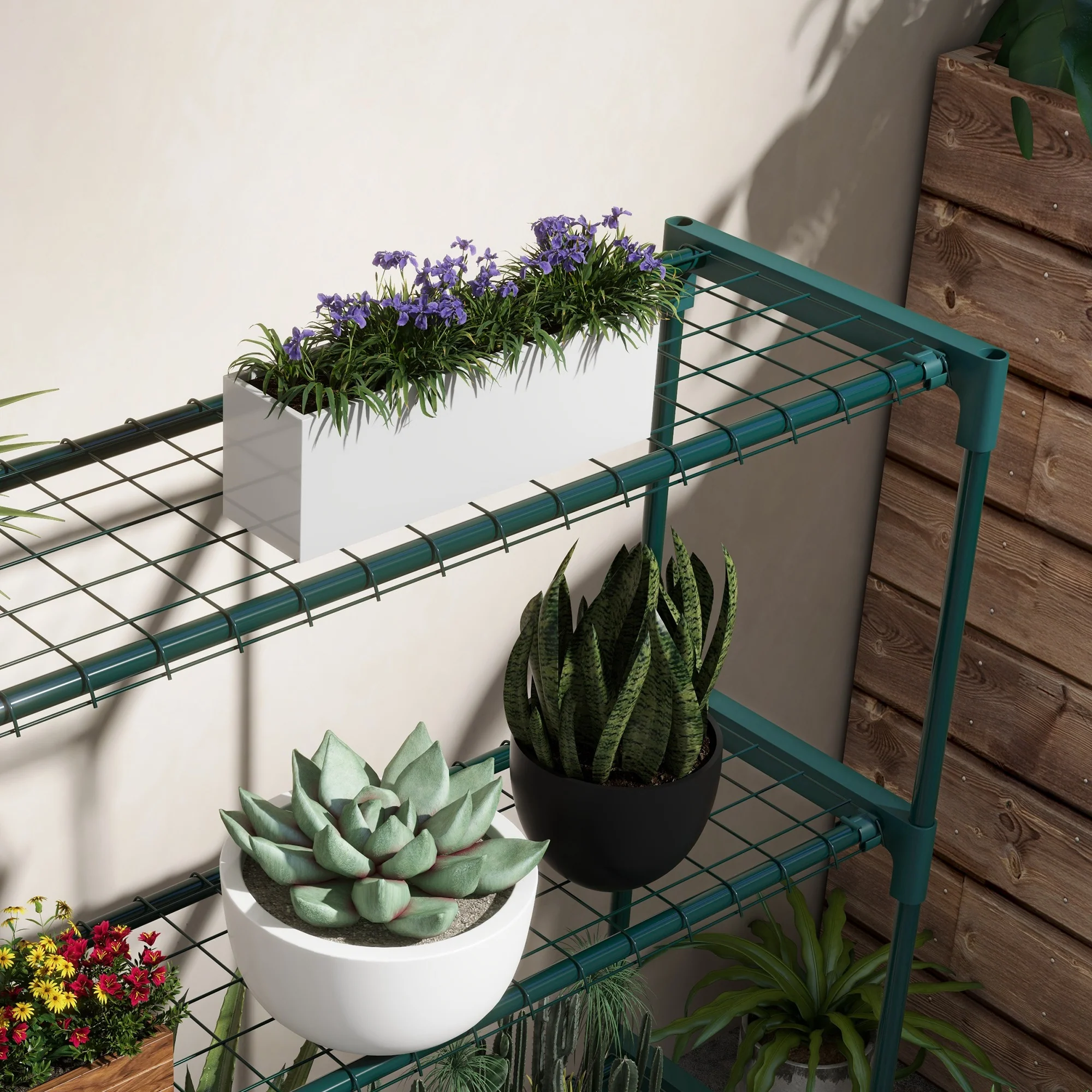 Outsunny Plant Stand, 4-Tier Planter Holder Flower Display Rack, Dark Green - Image 8