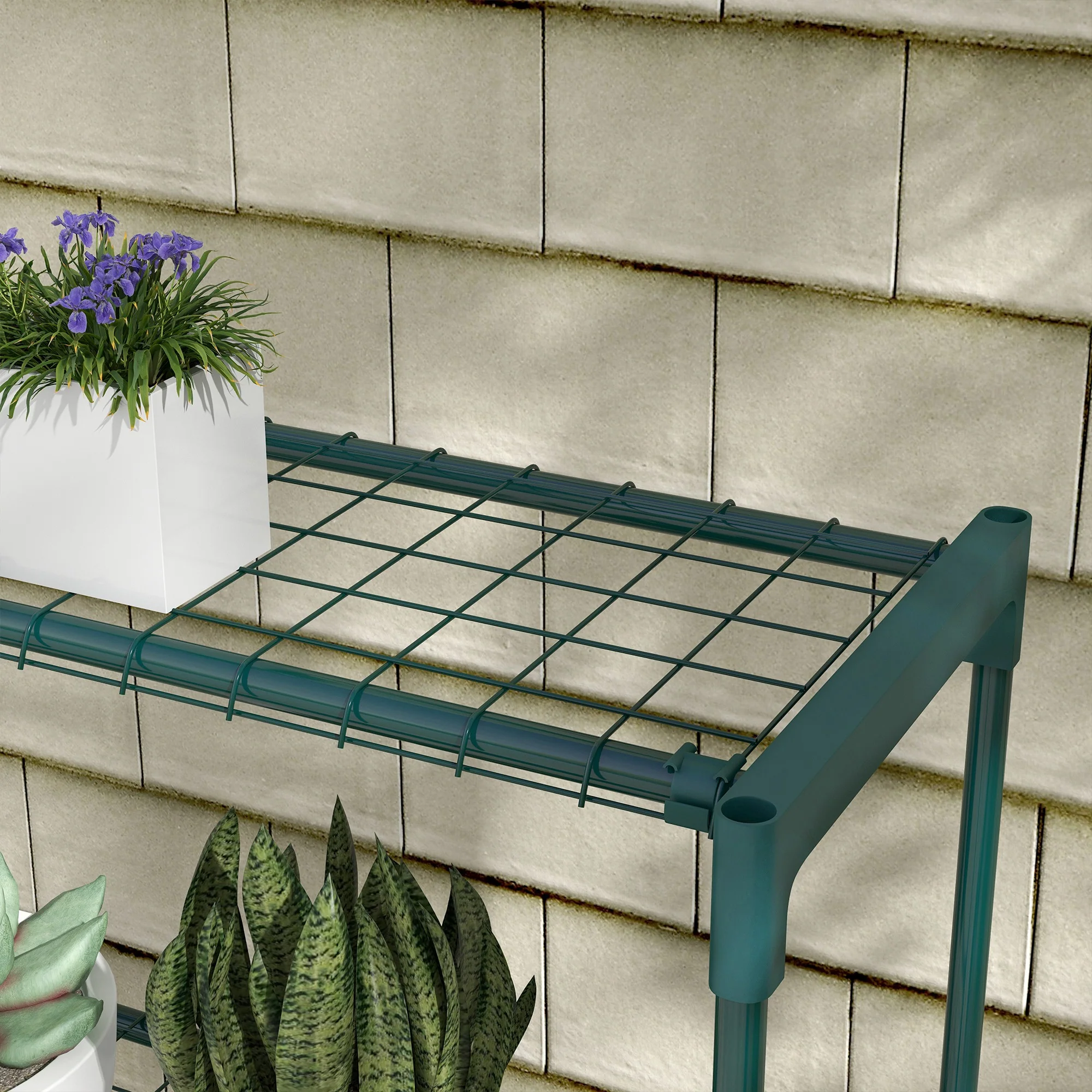 Outsunny Plant Stand, 4-Tier Planter Holder Flower Display Rack, Dark Green - Image 9