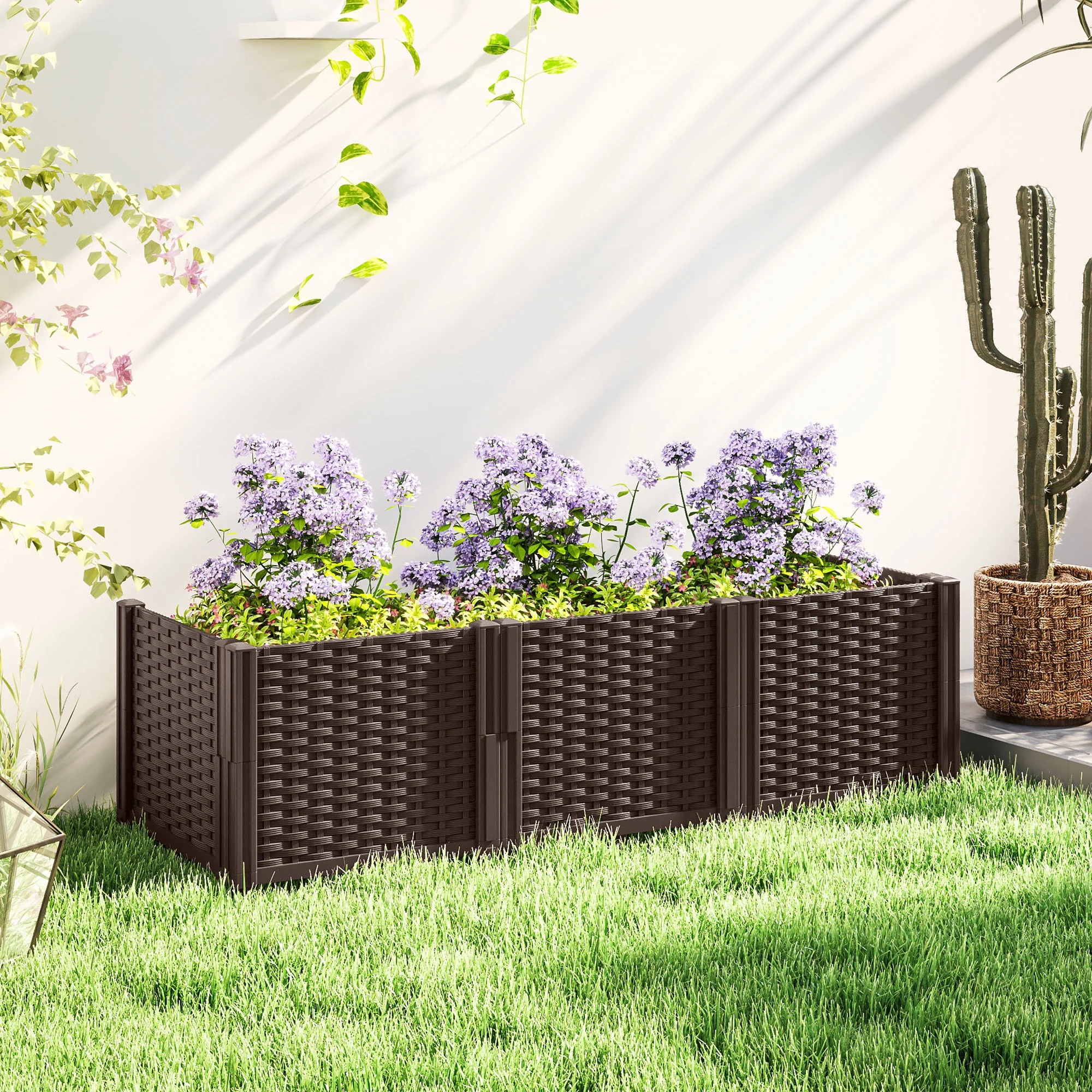 Outsunny Plastic Planter Box Kit, Modular Raised Bed for Flowers, Herbs - Image 2