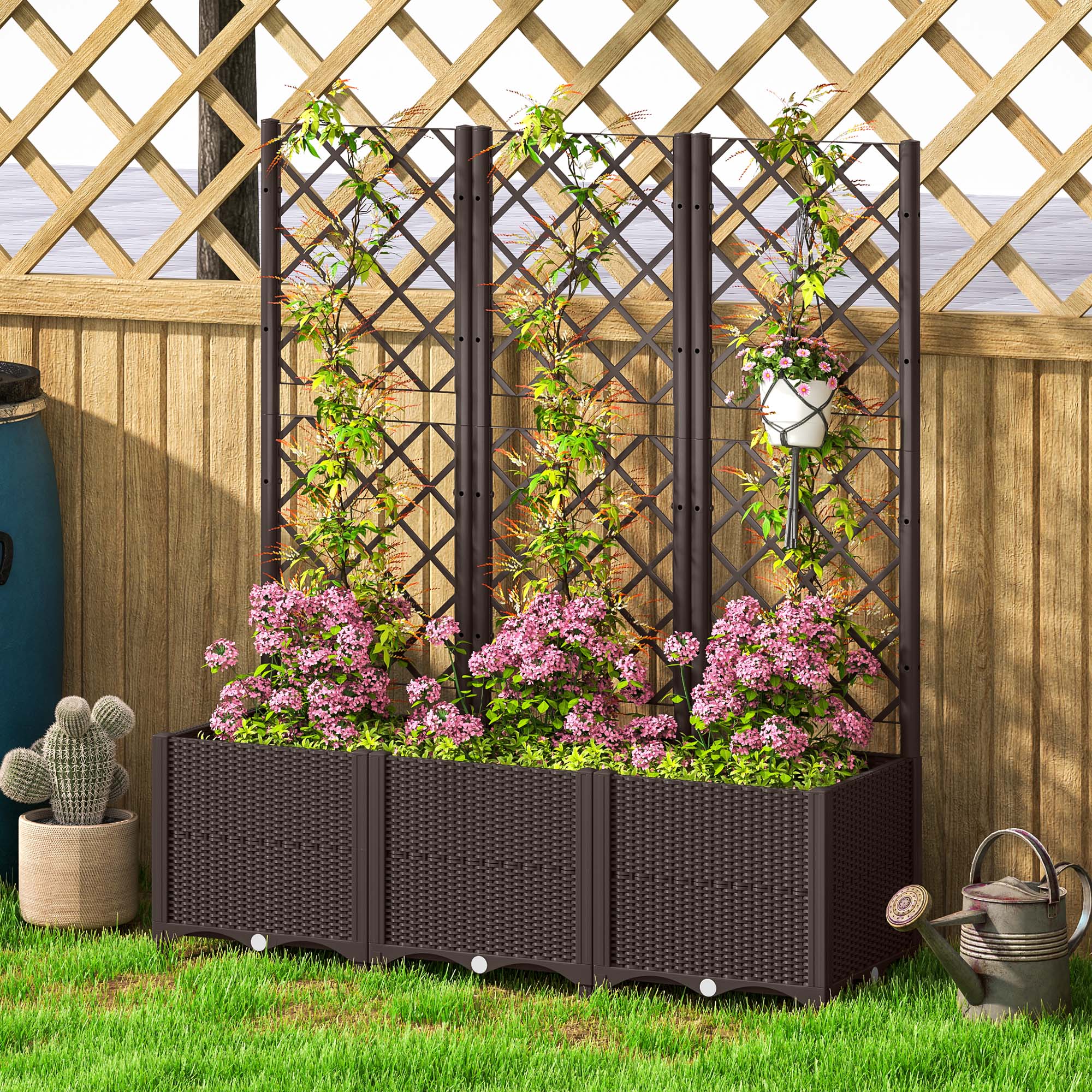 Outsunny Plastic Planter Box with Trellis, Vegetable Planter w/ Drain Plugs - Image 8