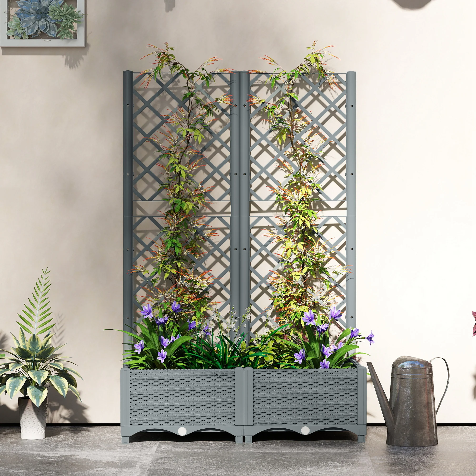 Outsunny Plastic Planter Box with Trellis, Vegetable Planter w/ Drain Plugs - Image 9