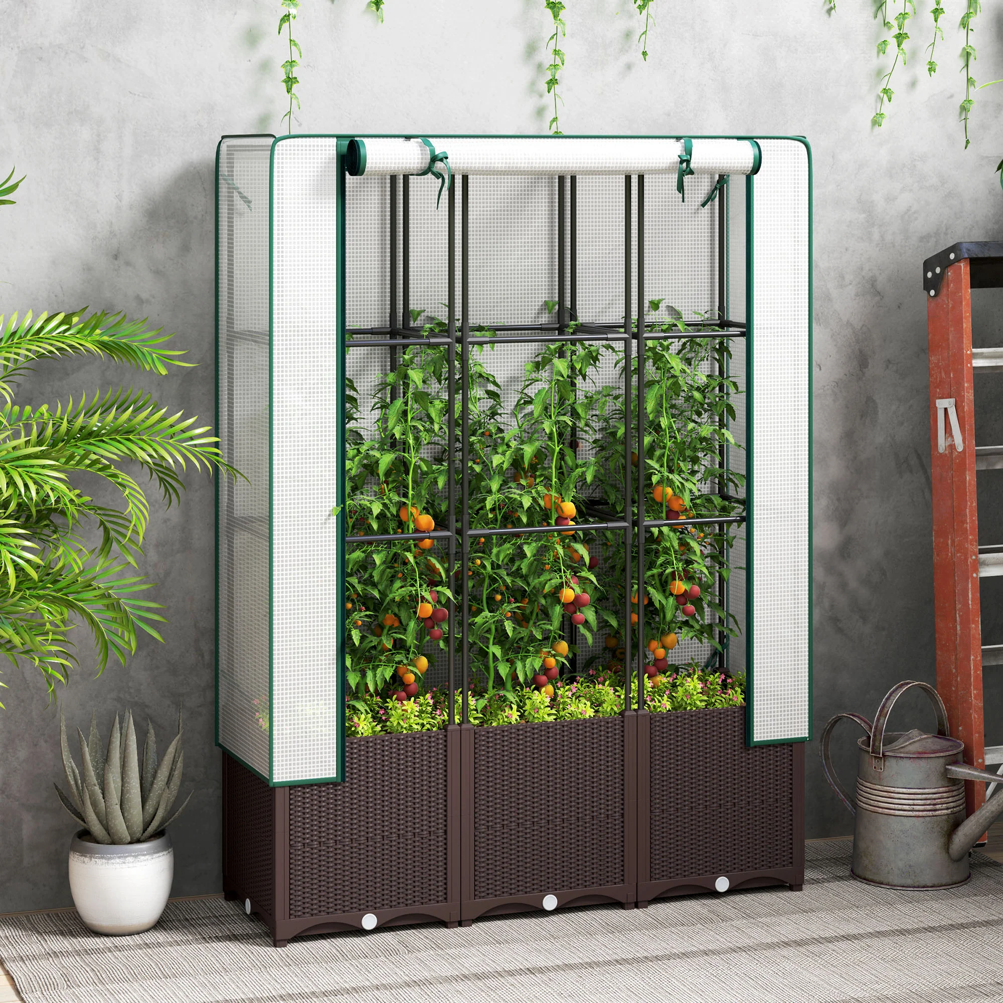 Outsunny Plastic Vegetable Planter with Trellis, 120 x 40 x 140 cm - Image 11