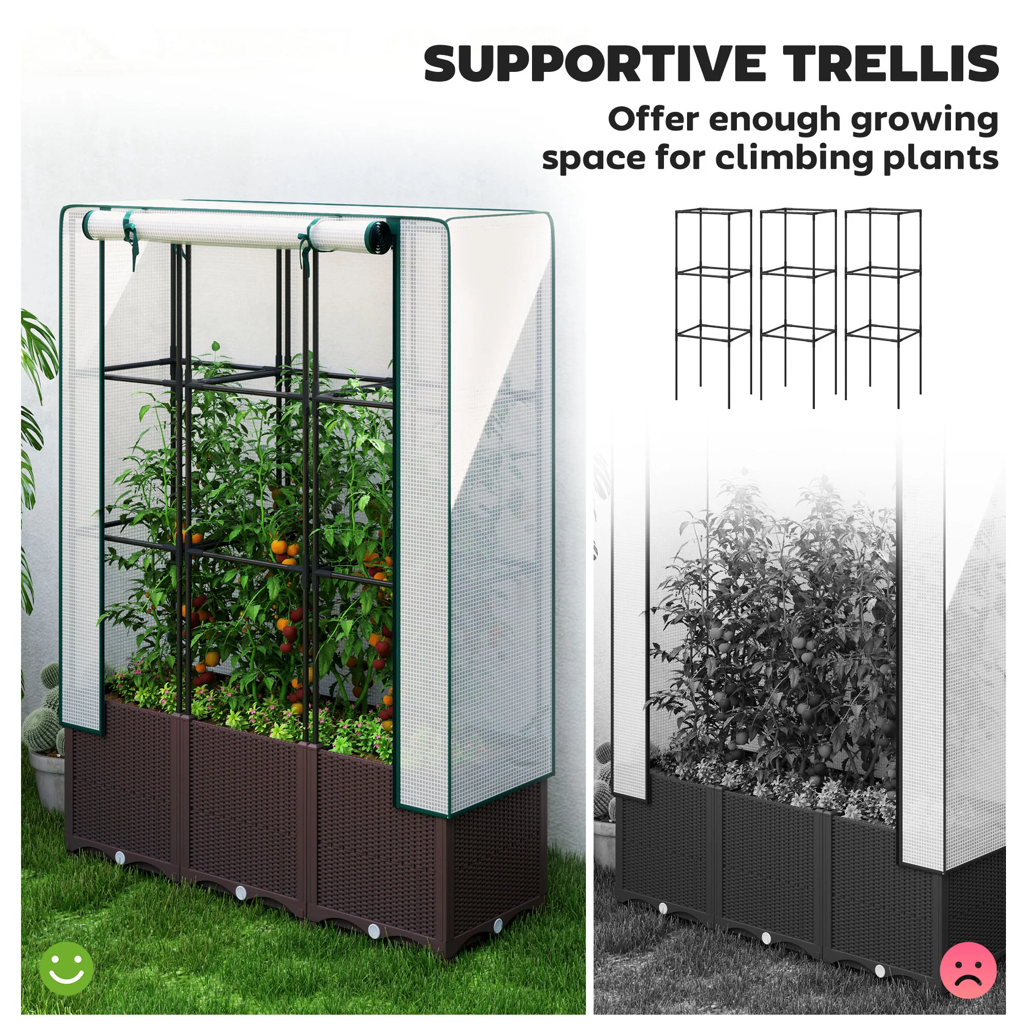 Outsunny Plastic Vegetable Planter with Trellis, 120 x 40 x 140 cm - Image 12