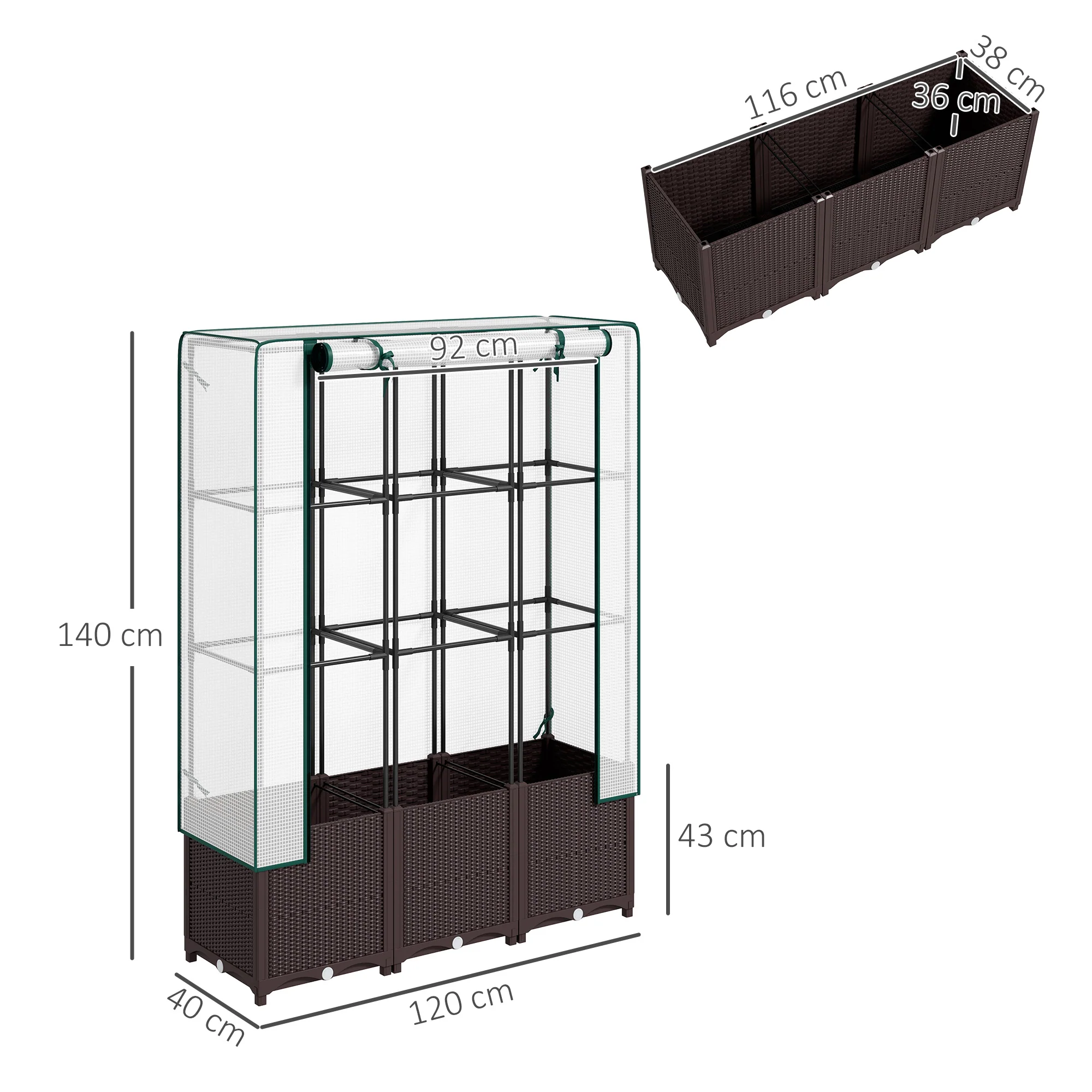 Outsunny Plastic Vegetable Planter with Trellis, 120 x 40 x 140 cm - Image 14