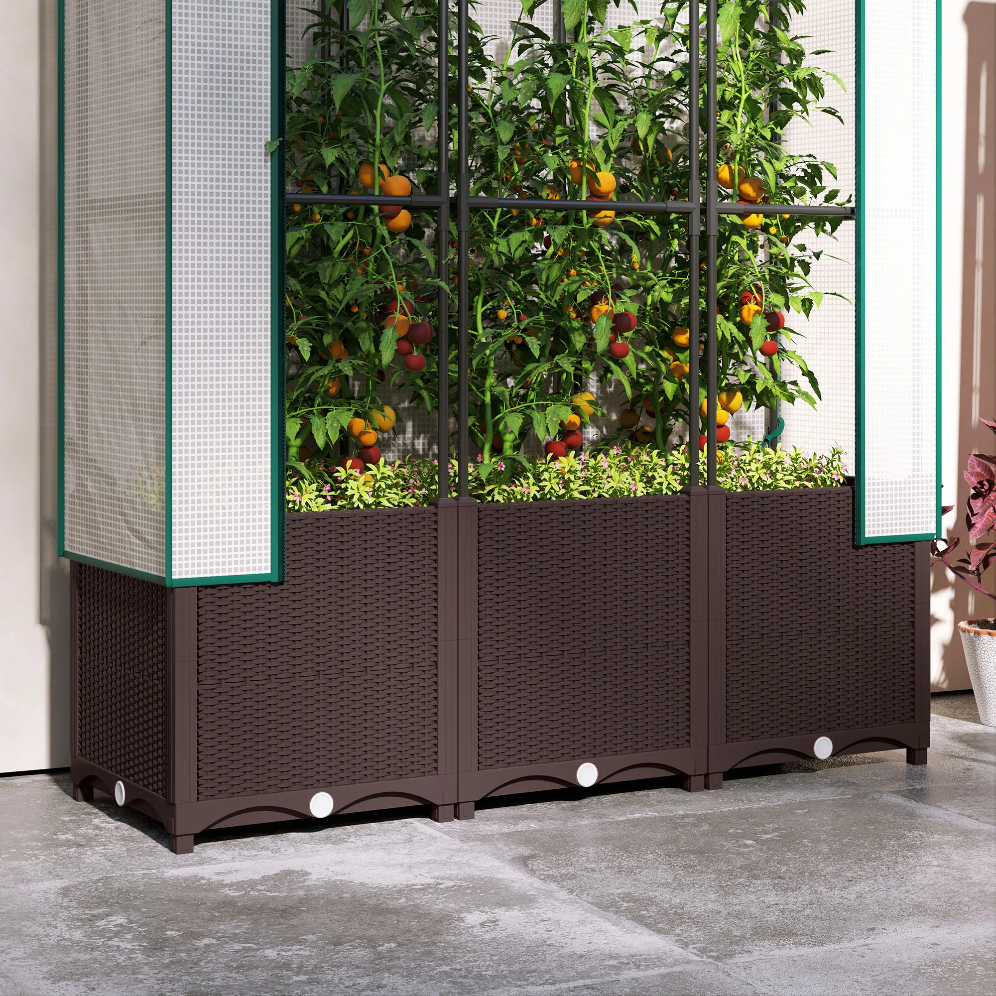 Outsunny Plastic Vegetable Planter with Trellis, 120 x 40 x 140 cm - Image 18