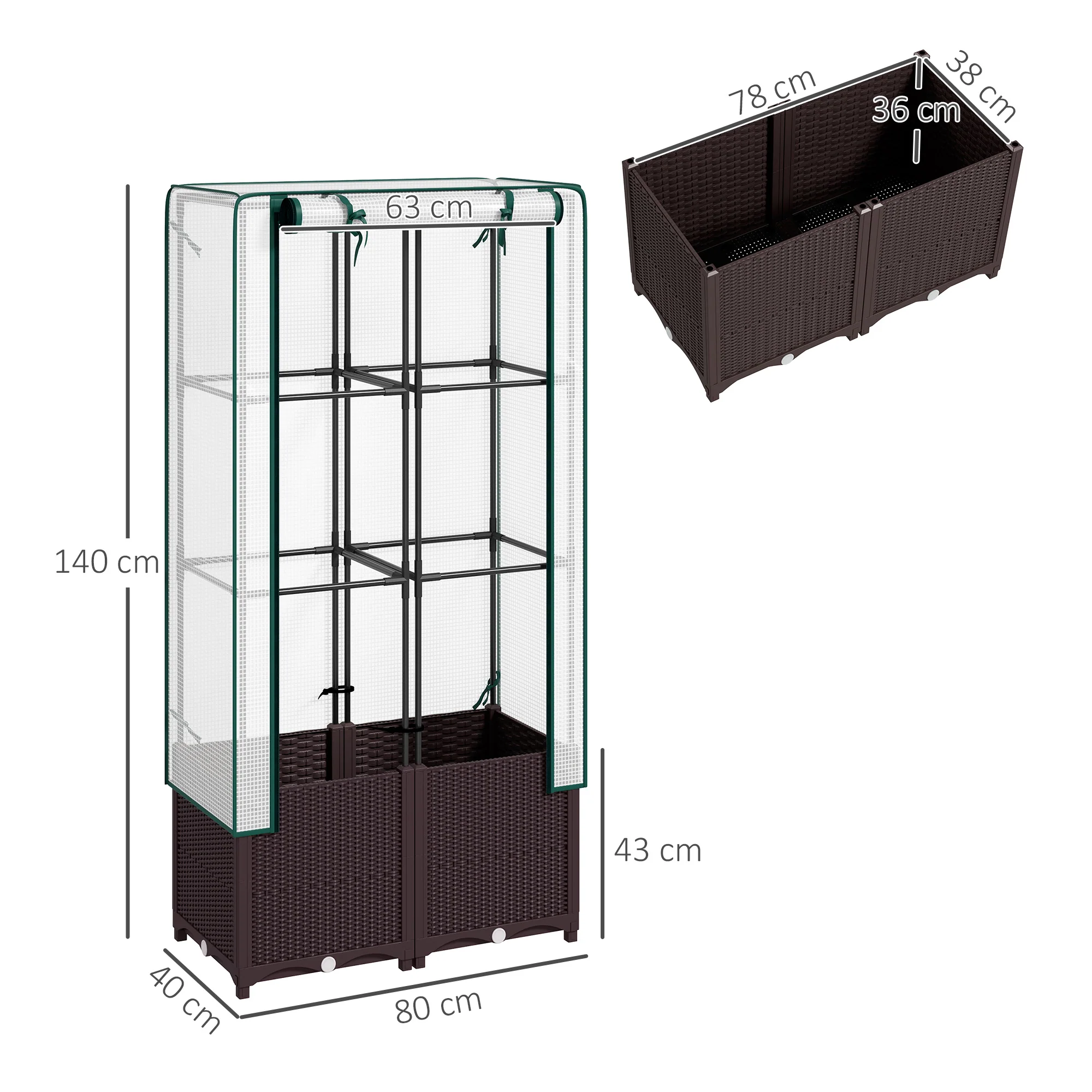 Outsunny Plastic Vegetable Planter with Trellis, 120 x 40 x 140 cm - Image 5