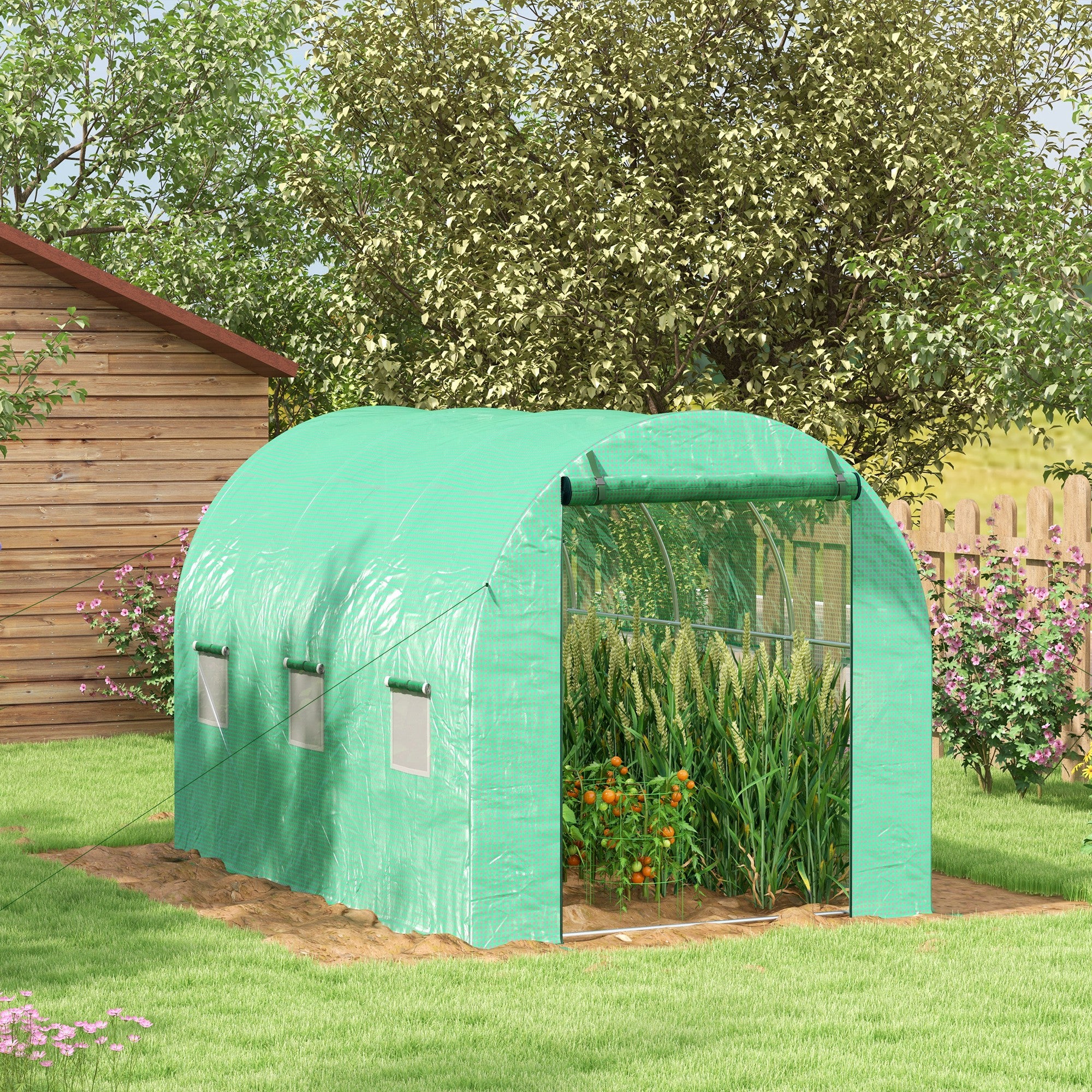 Outsunny Polytunnel Green House With Sprinkler System, Wide Door, 4 X 3(m) - Image 11