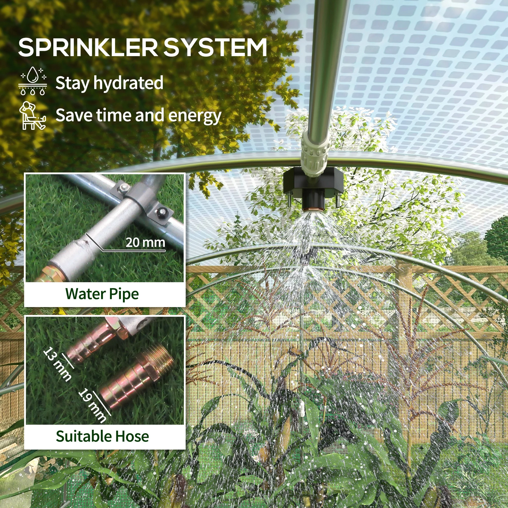 Outsunny Polytunnel Green House With Sprinkler System, Wide Door, 4 X 3(m) - Image 3