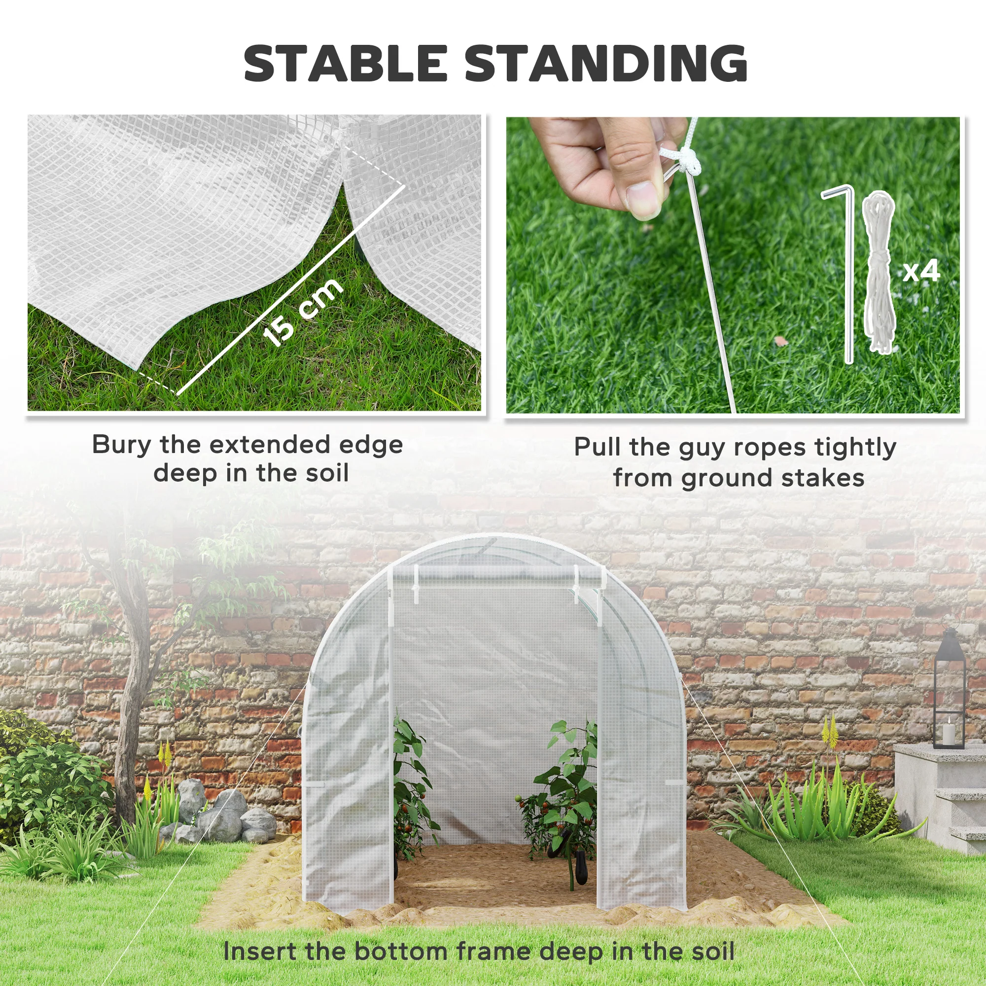Outsunny Polytunnel Greenhouse Outdoor Grow House Roll Up Door Windows 2x2.5m - Image 7
