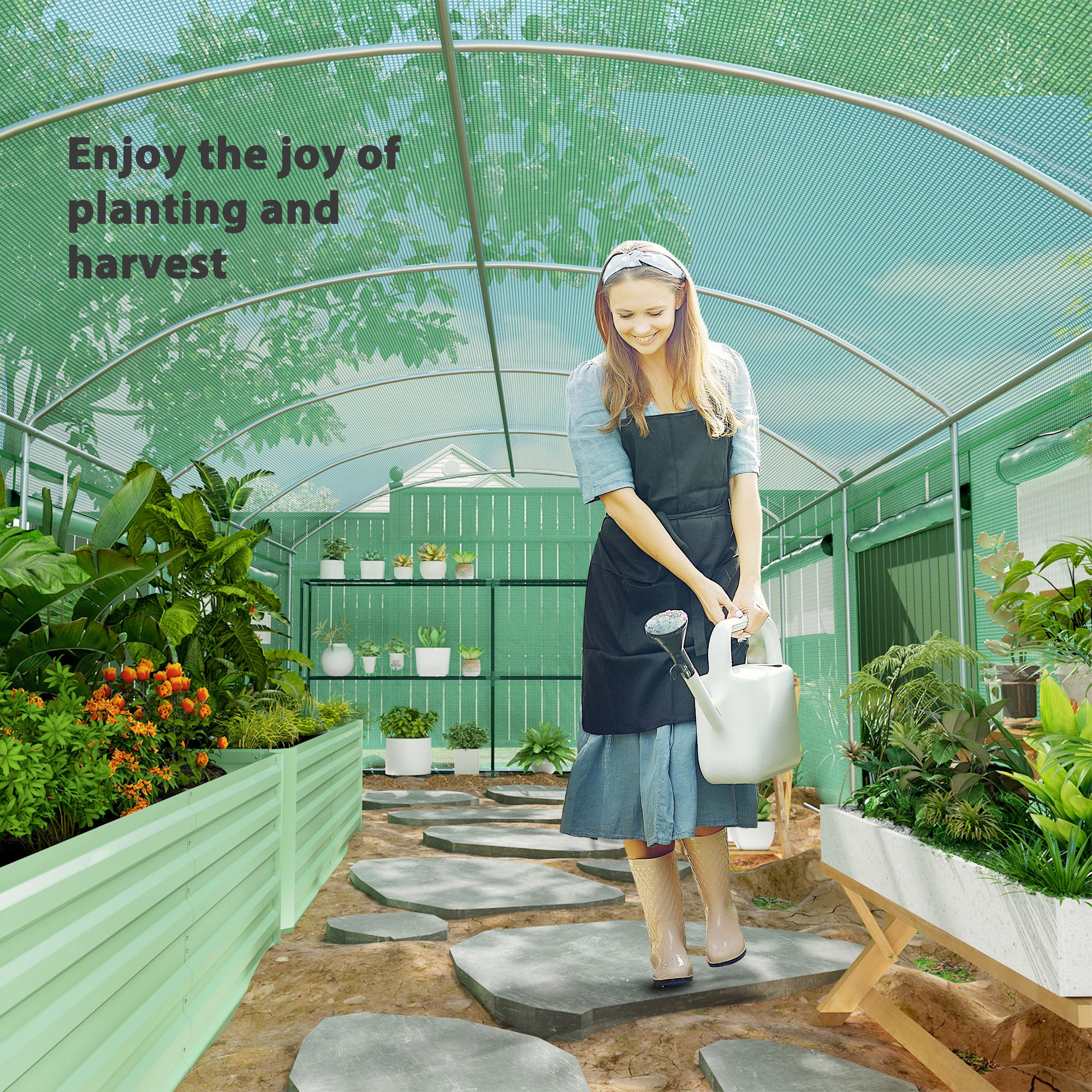 Outsunny Polytunnel Greenhouse with 3 Roll-up Doors, Green - Image 27