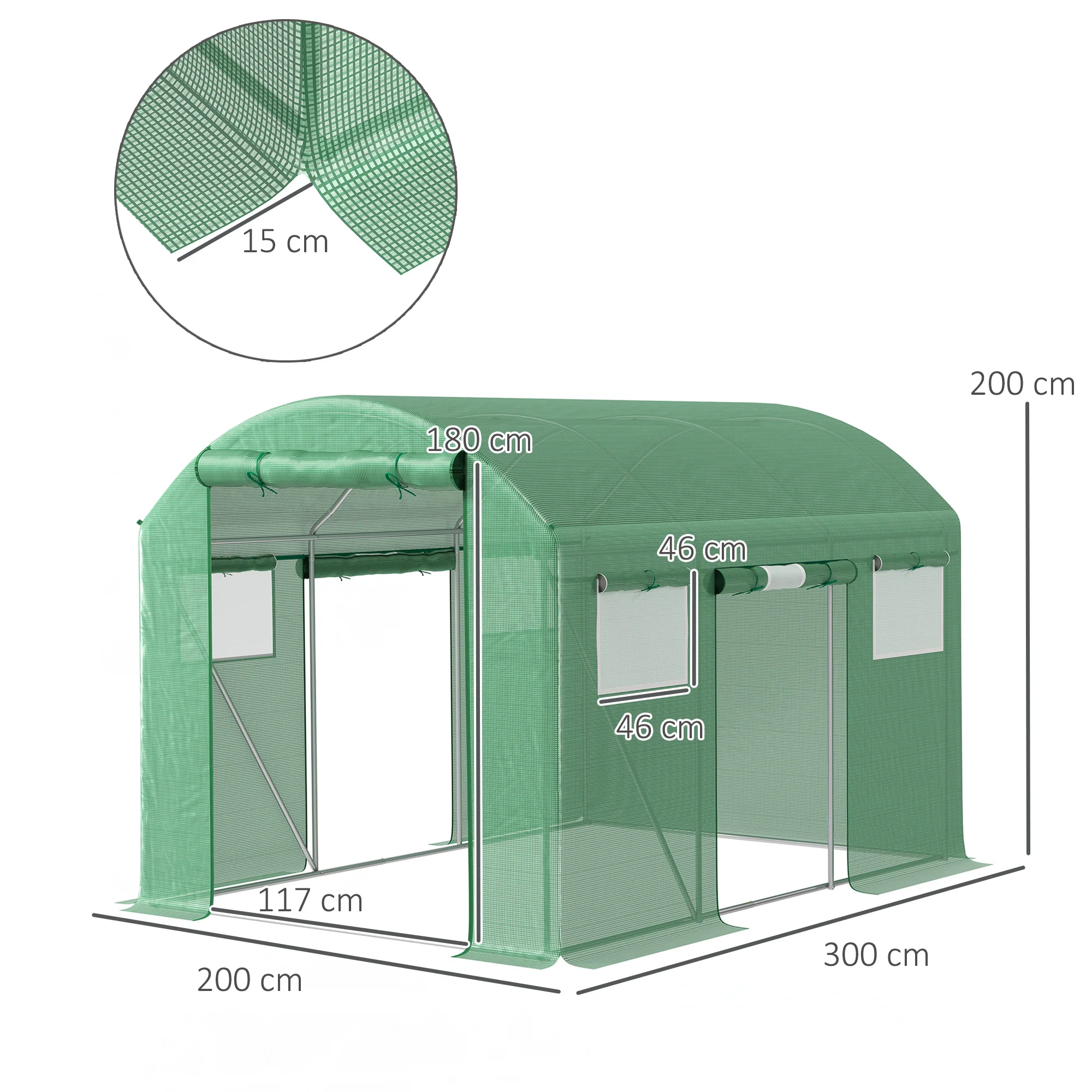 Outsunny Polytunnel Greenhouse with 3 Roll-up Doors, Green - Image 5