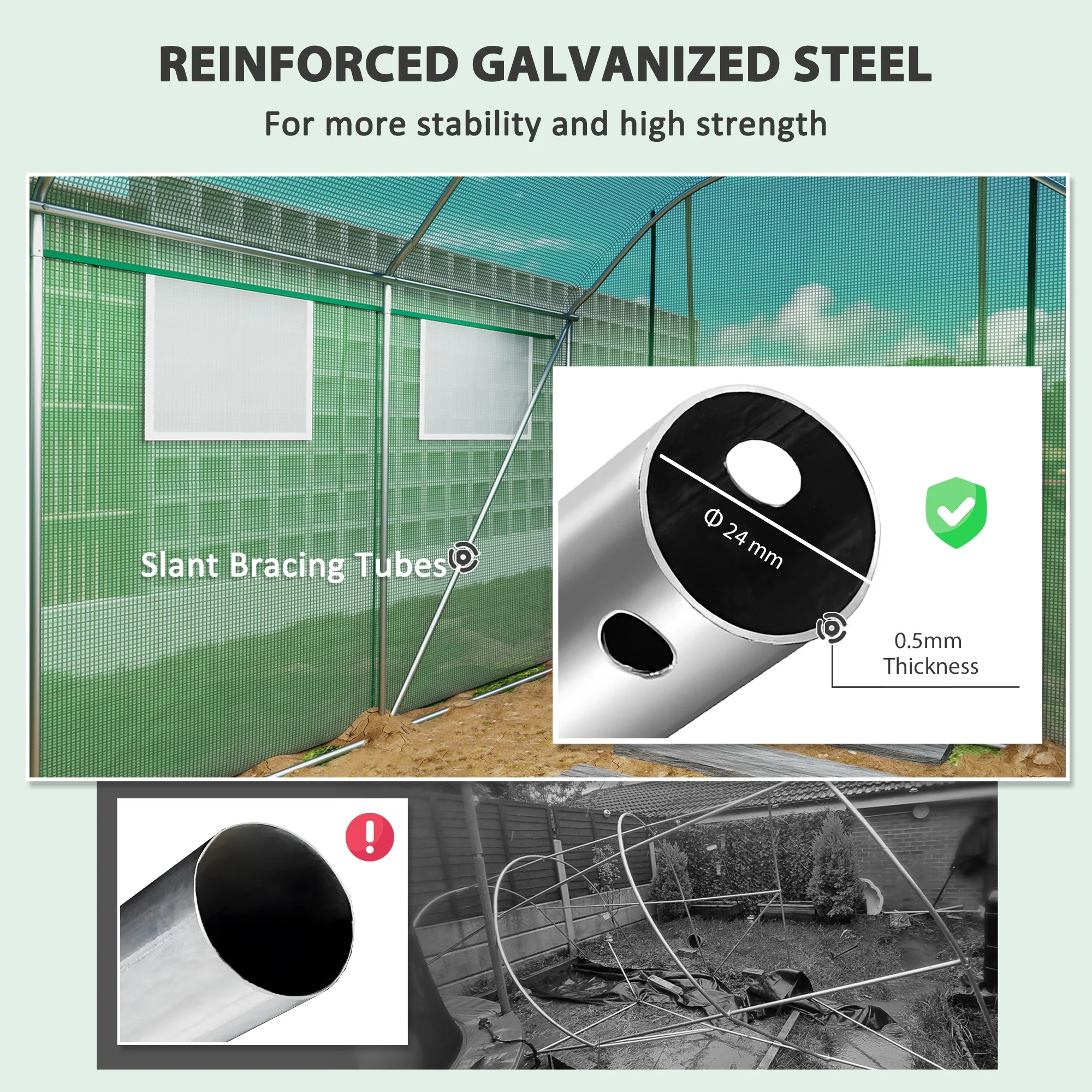 Outsunny Polytunnel Greenhouse with 3 Roll-up Doors, Green - Image 7