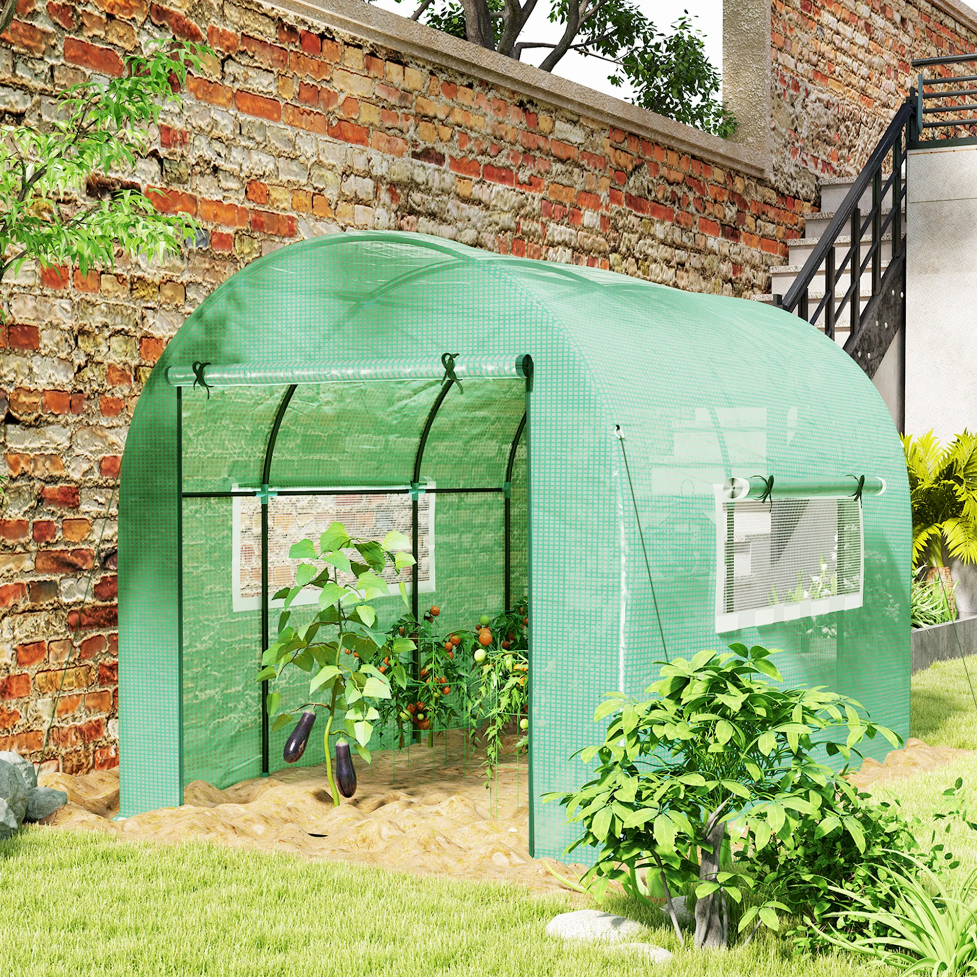 Outsunny Polytunnel Greenhouse With Doors And Mesh Windows - Image 2
