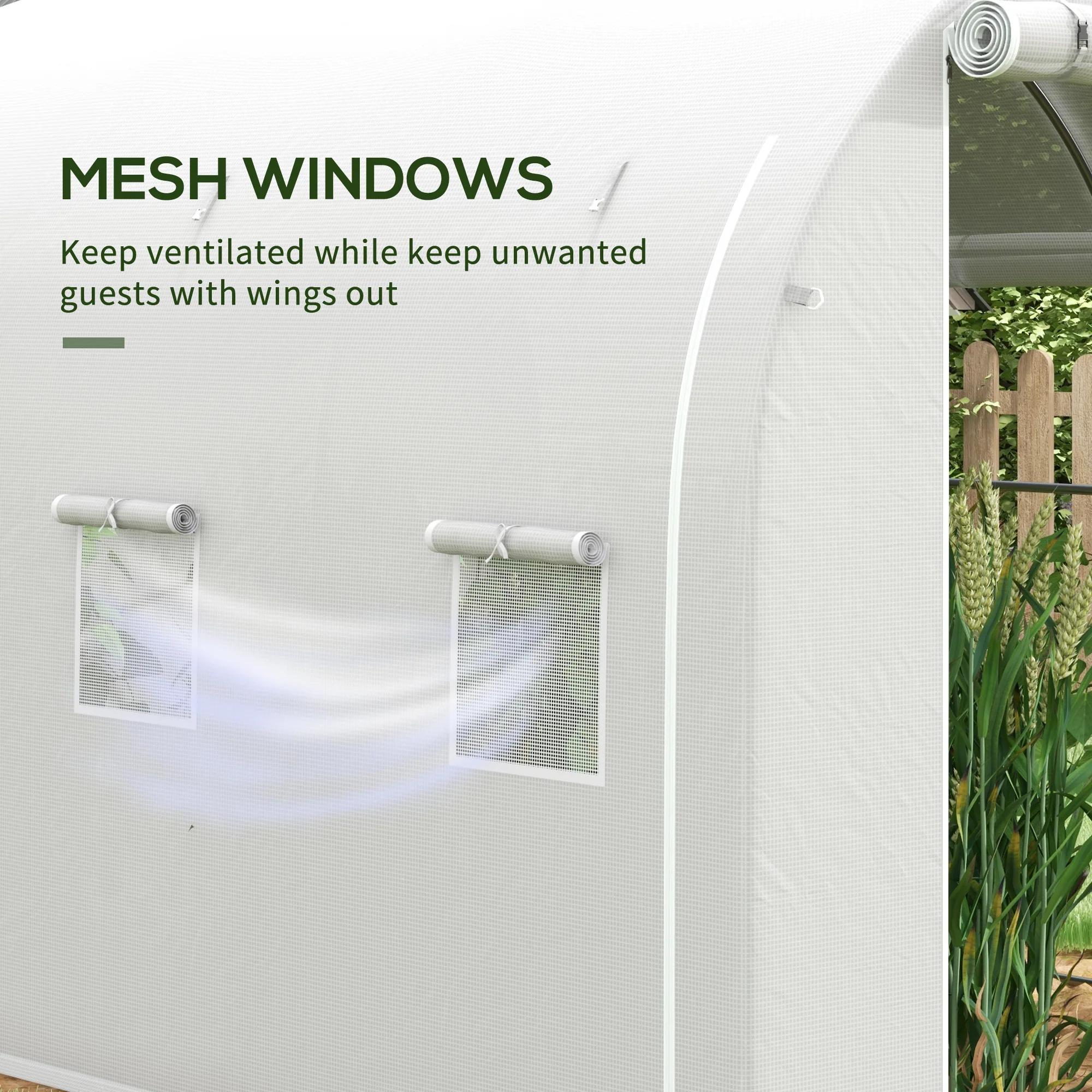 Outsunny Polytunnel Greenhouse with PE Cover, Galvanised Steel Frame, White - Image 6