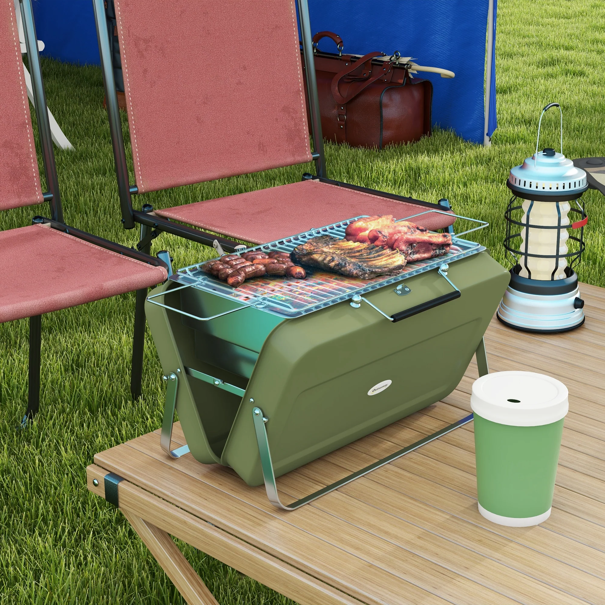Outsunny Portable BBQ Grill with Suitcase Design for Camping Picnic Party - Image 11