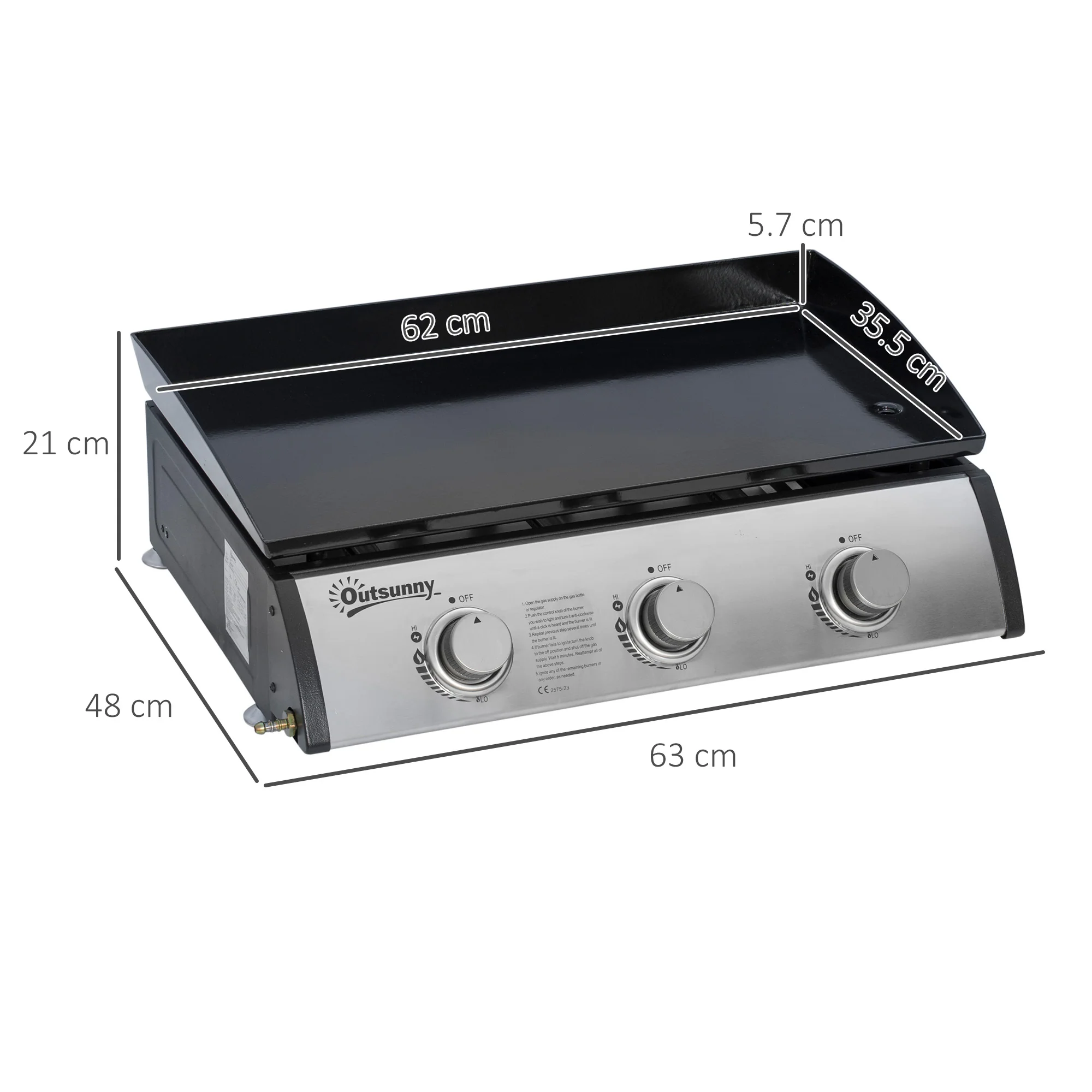 Outsunny Gas Plancha BBQ Grill with 3 Stainless Steel Burner, 9kW - Image 5