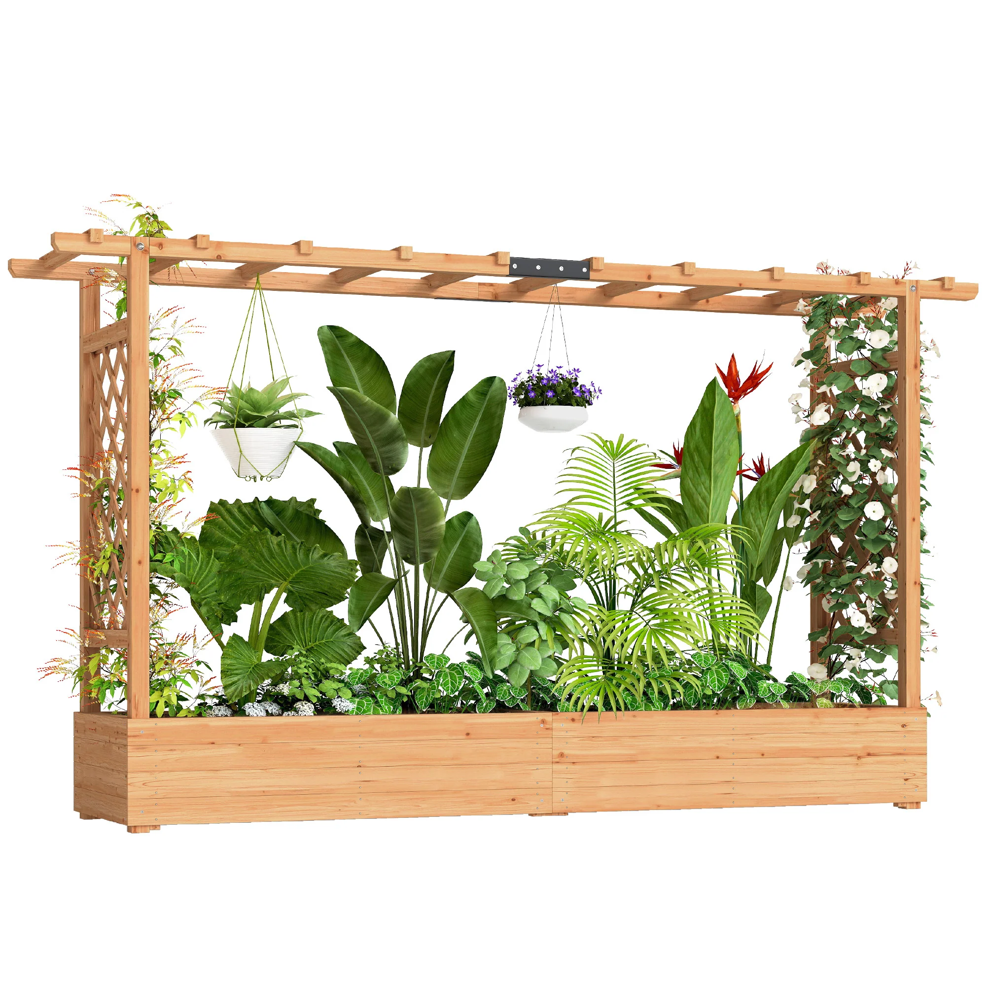 Outsunny Raised Bed for Garden with Trellis, Natural - Image 10