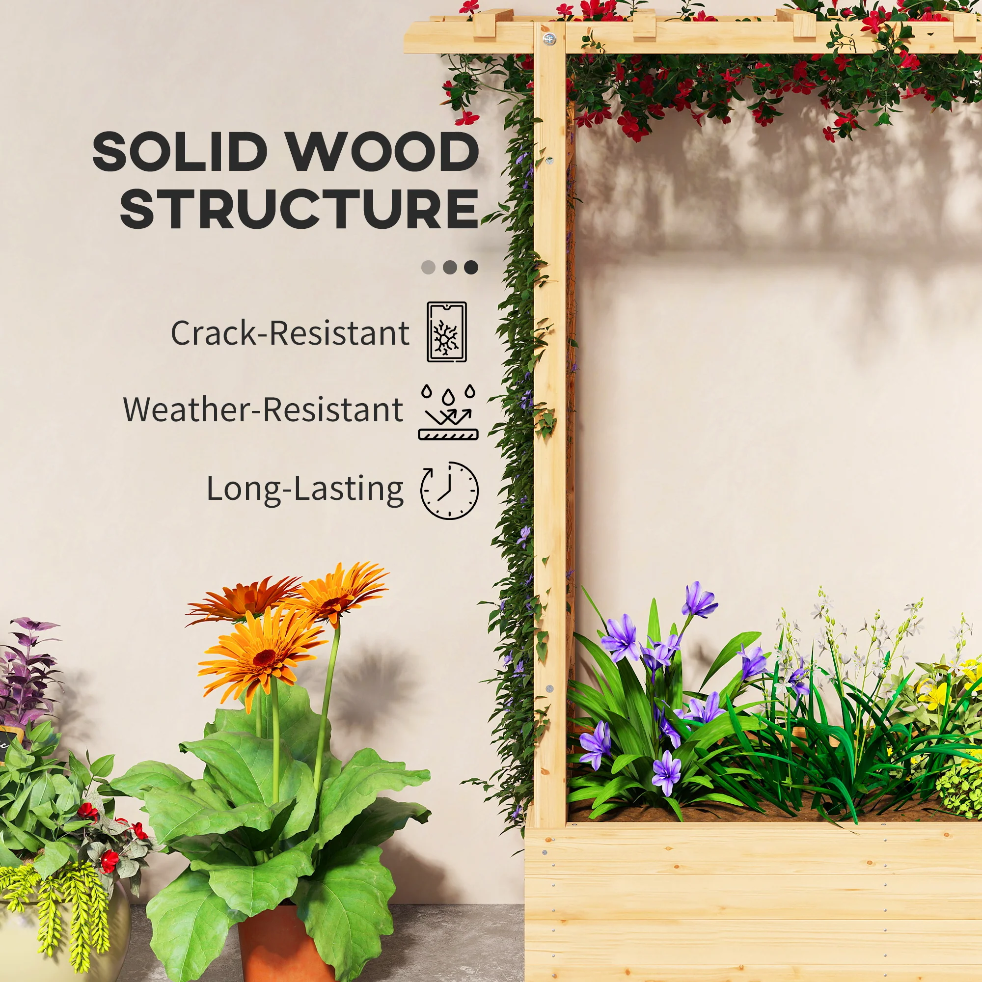 Outsunny Raised Bed for Garden with Trellis, Natural - Image 7