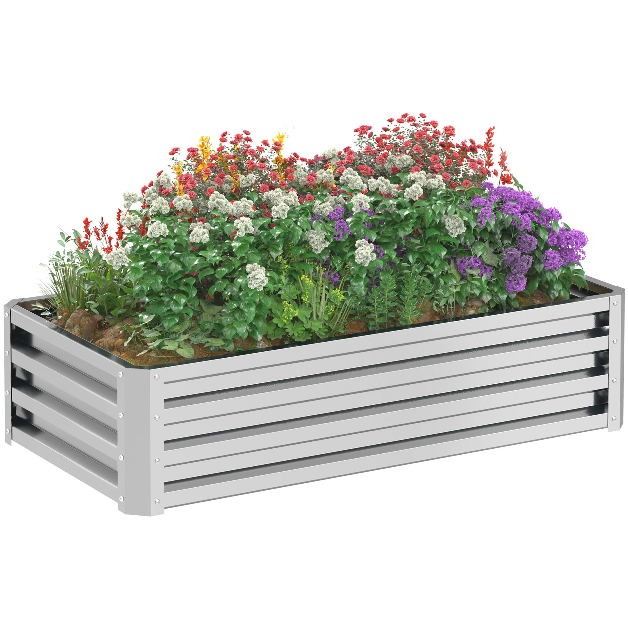 Outsunny Raised Garden Bed Elevated Planter Box For Flowers Silver