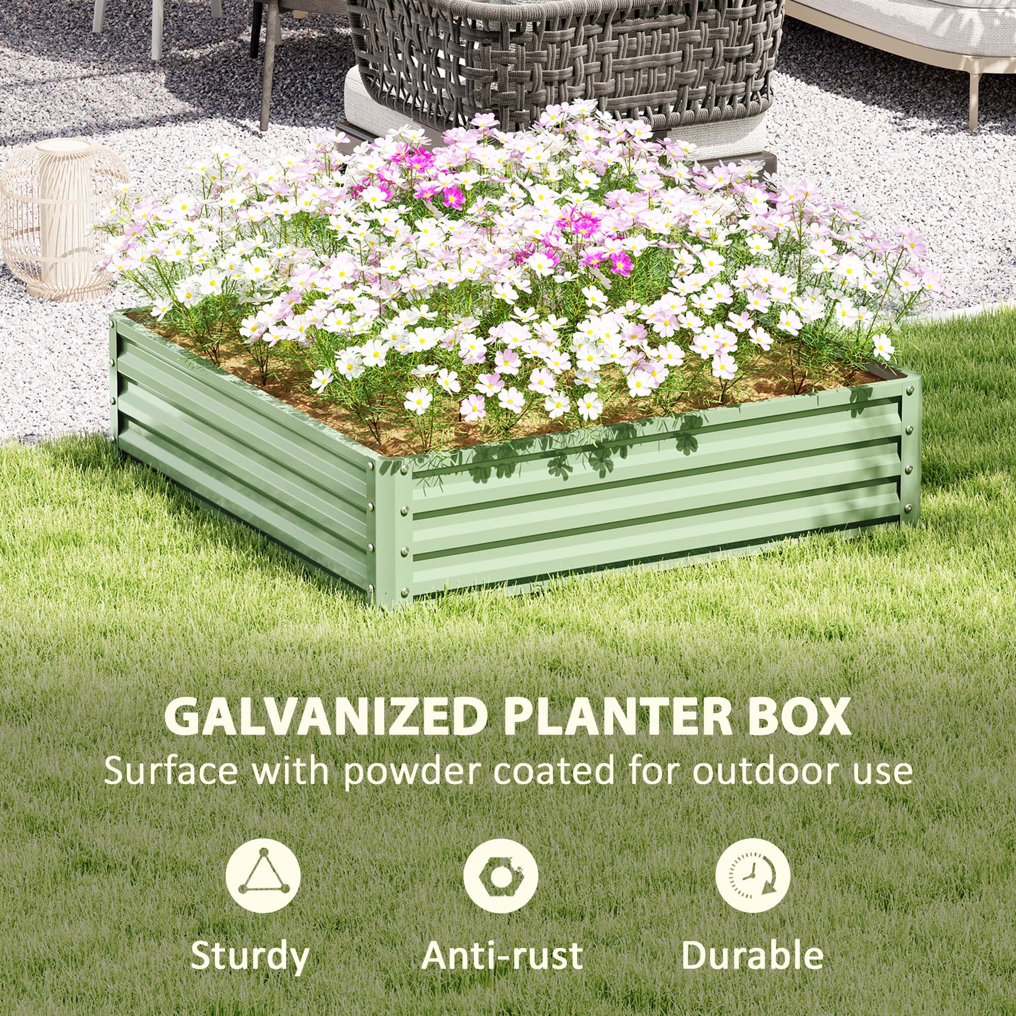 Outsunny Raised Garden Bed Metal Patio Backyard Flower Planter, Light Green - Image 4