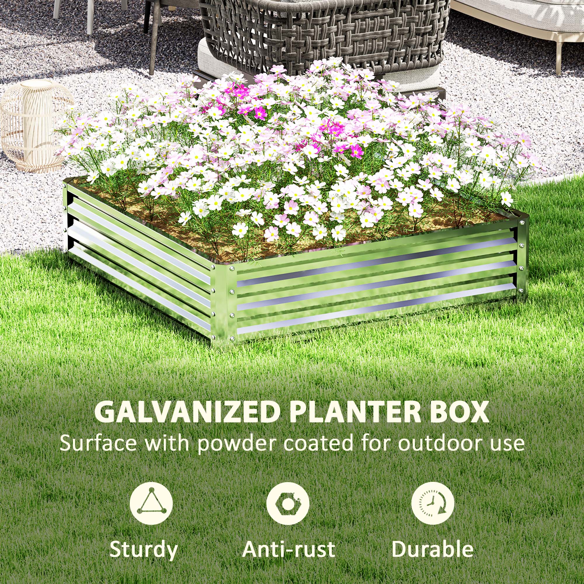 Outsunny Raised Garden Bed Metal Patio Backyard Flower Planter, Silver Tone - Image 4