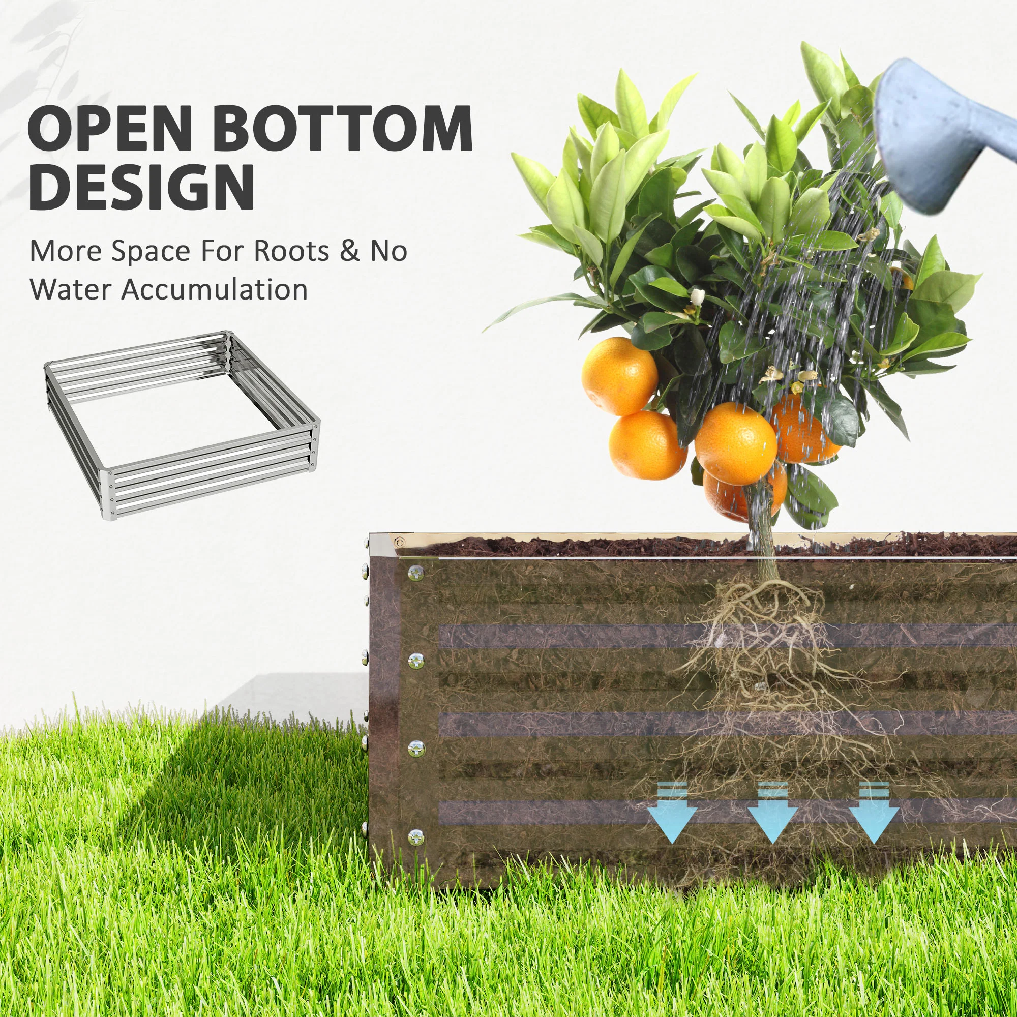 Outsunny Raised Garden Bed Metal Patio Backyard Flower Planter, Silver Tone - Image 6