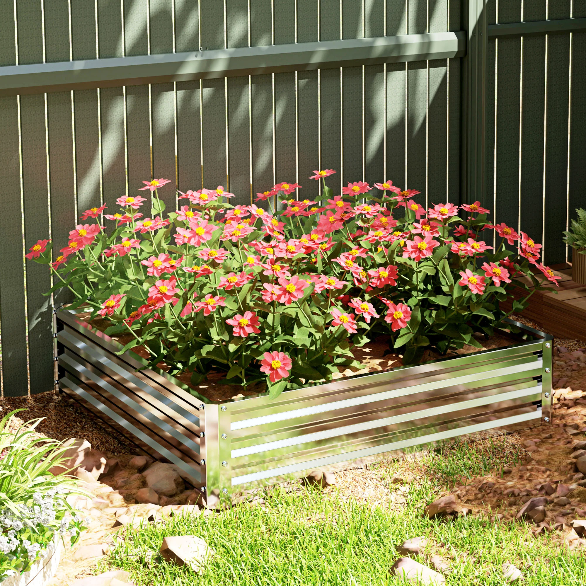 Outsunny Raised Garden Bed Metal Patio Backyard Flower Planter, Silver Tone - Image 8