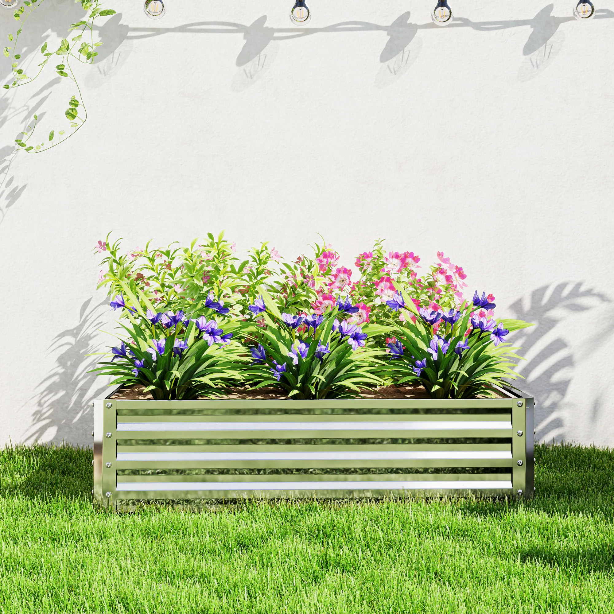 Outsunny Raised Garden Bed Metal Patio Backyard Flower Planter, Silver Tone - Image 9