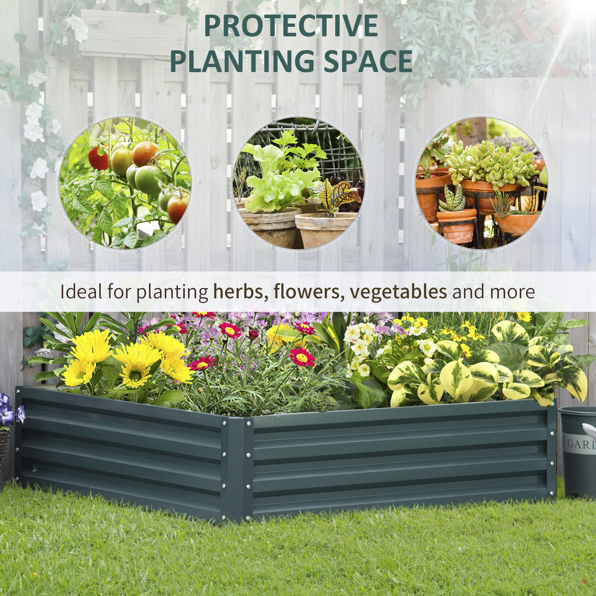 Outsunny Raised Garden Bed Metal Patio Backyard Flower Vegetable Planter Green - Image 3