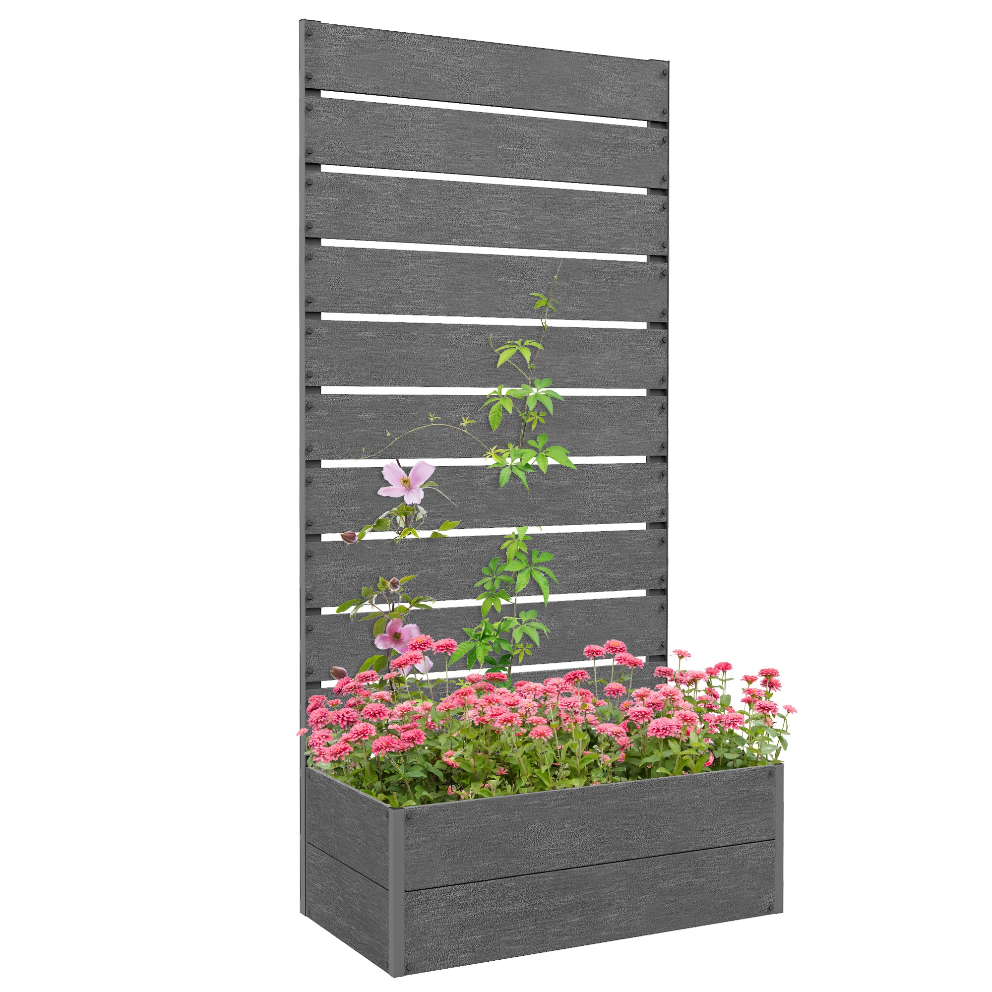 Outsunny Raised Garden Bed With Trellis And Drainage Hole, Planter Box - Brown/Grey - Image 10