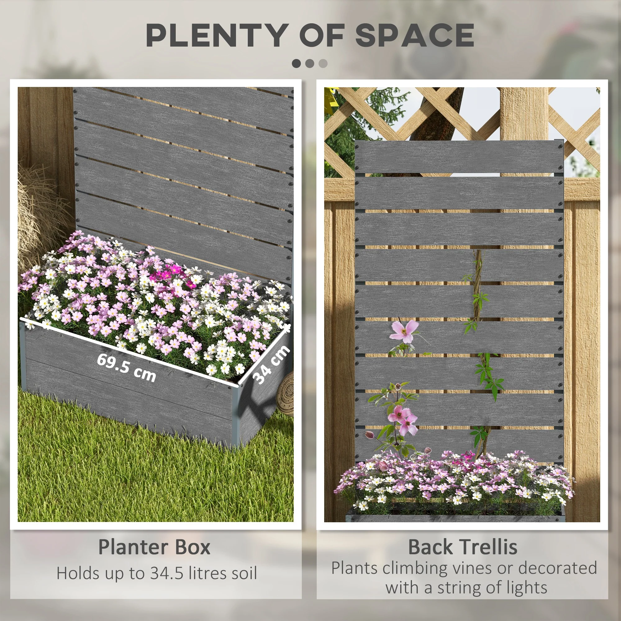 Outsunny Raised Garden Bed With Trellis And Drainage Hole, Planter Box - Brown/Grey - Image 12