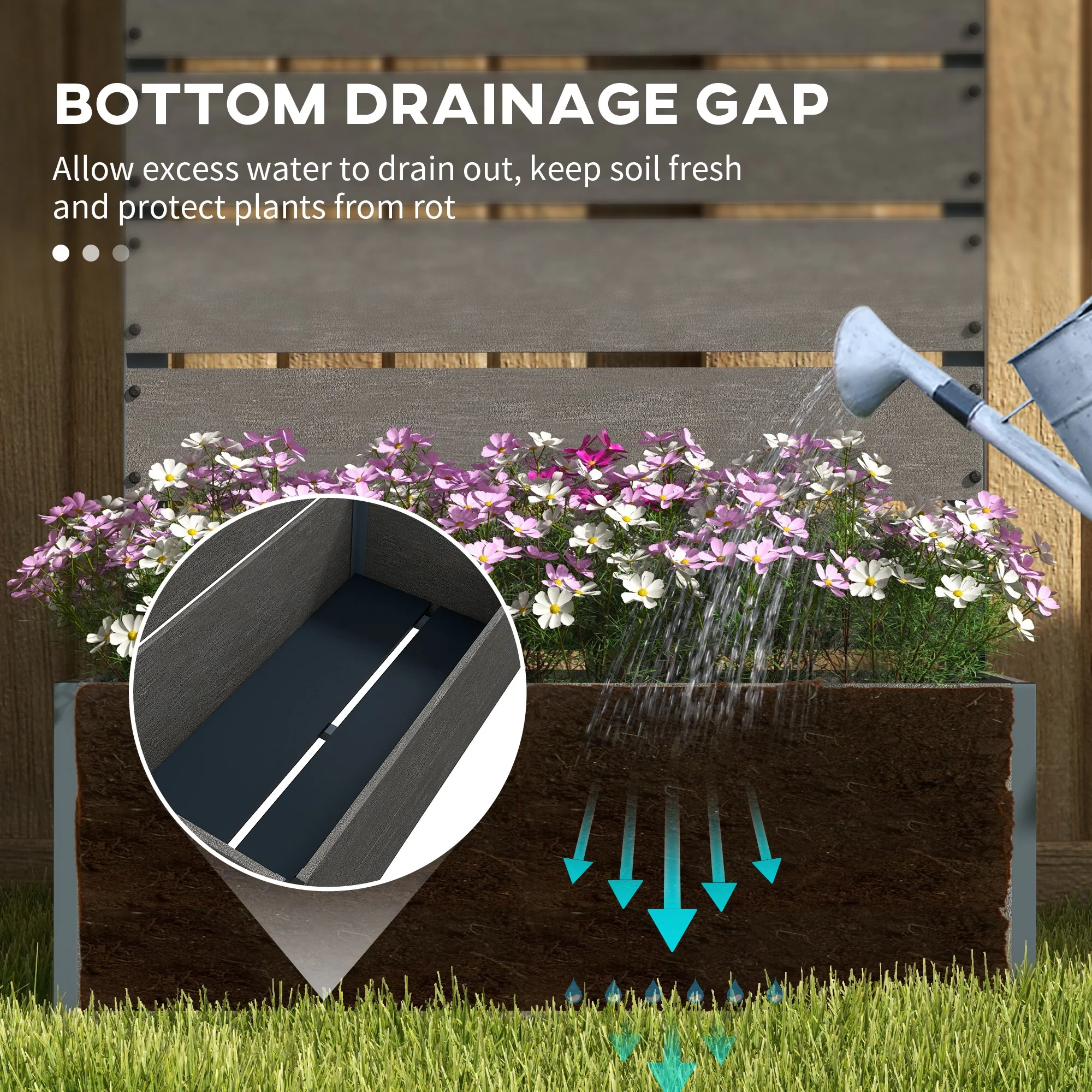 Outsunny Raised Garden Bed With Trellis And Drainage Hole, Planter Box - Brown/Grey - Image 15