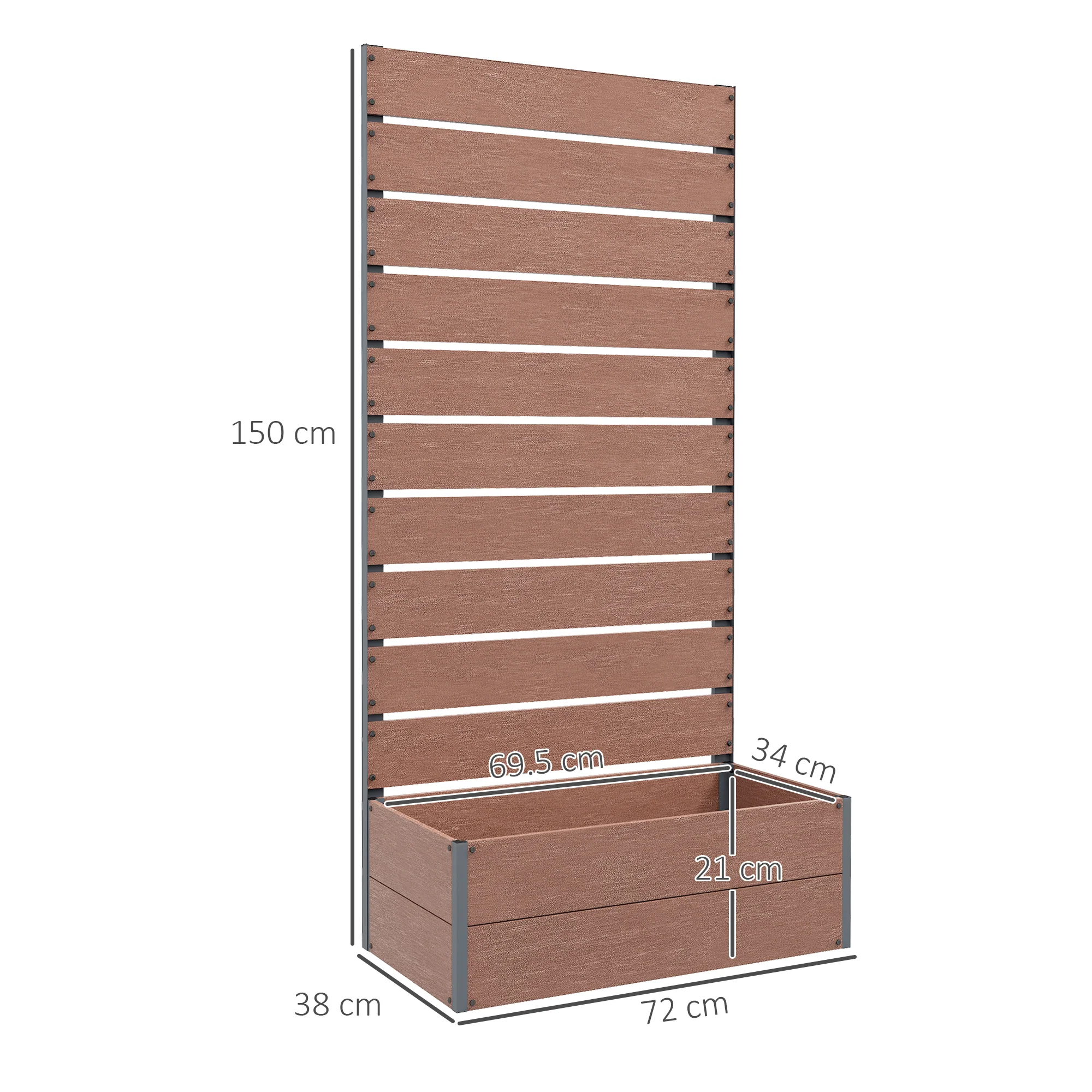 Outsunny Raised Garden Bed With Trellis And Drainage Hole, Planter Box - Brown/Grey - Image 5
