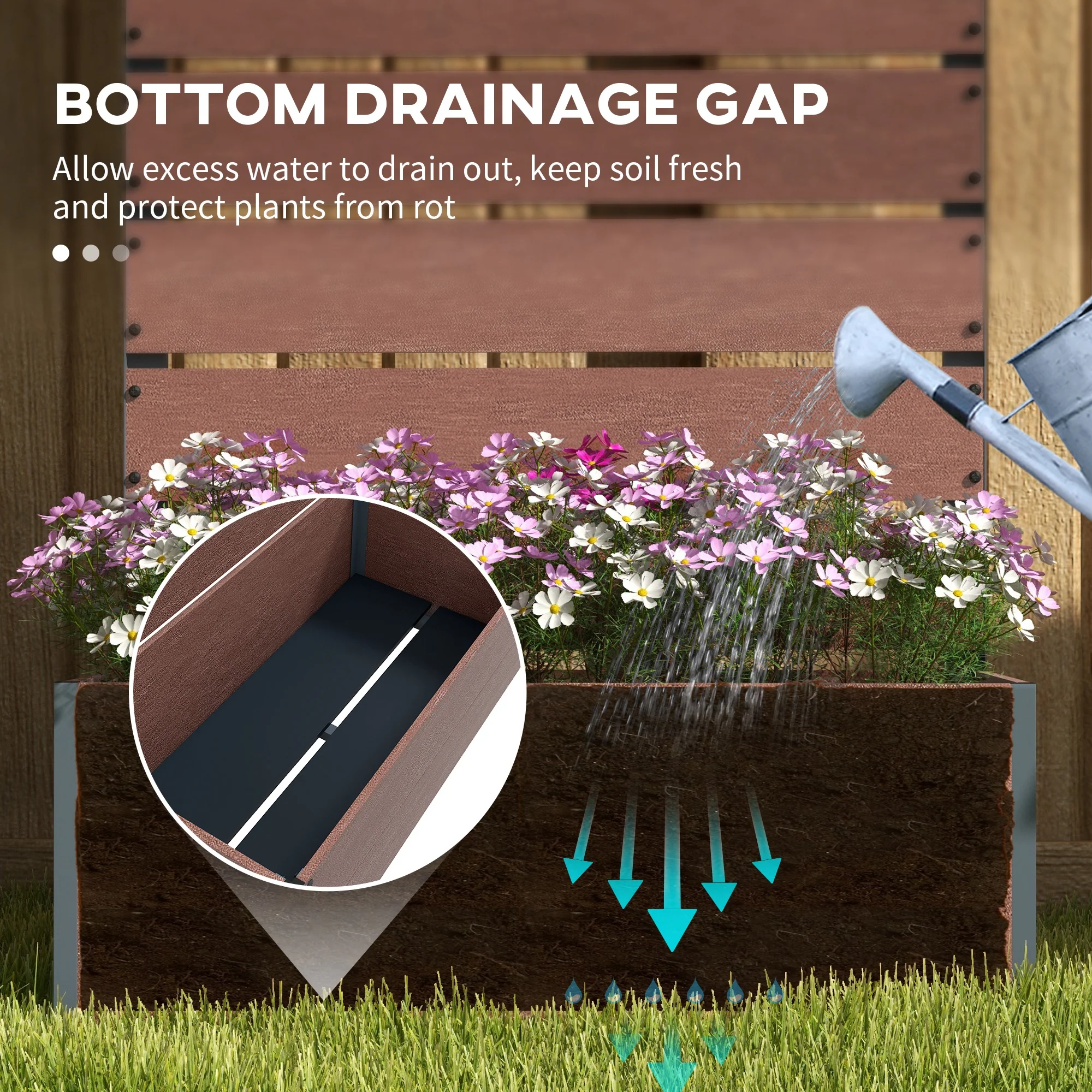 Outsunny Raised Garden Bed With Trellis And Drainage Hole, Planter Box - Brown/Grey - Image 6