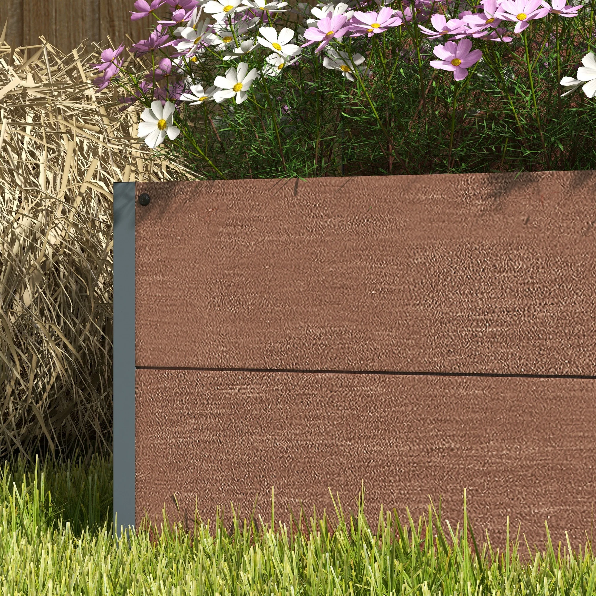 Outsunny Raised Garden Bed With Trellis And Drainage Hole, Planter Box - Brown/Grey - Image 8
