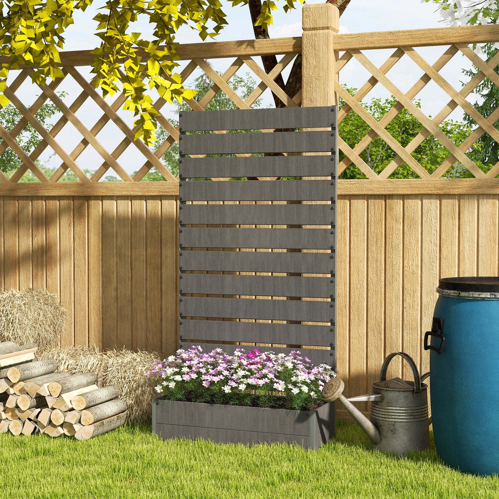 Outsunny Raised Garden Bed with Trellis Standing Patio Planter Box Light Brown - Image 11