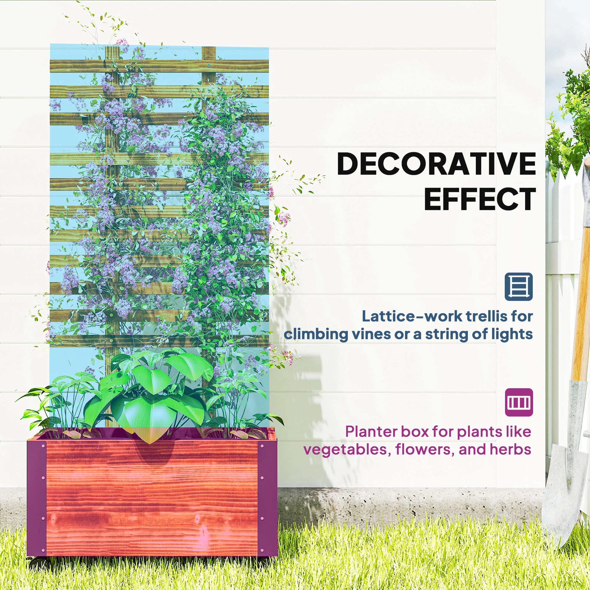 Outsunny Raised Garden Bed, Wooden Planter with Trellis and Wheels - Image 3