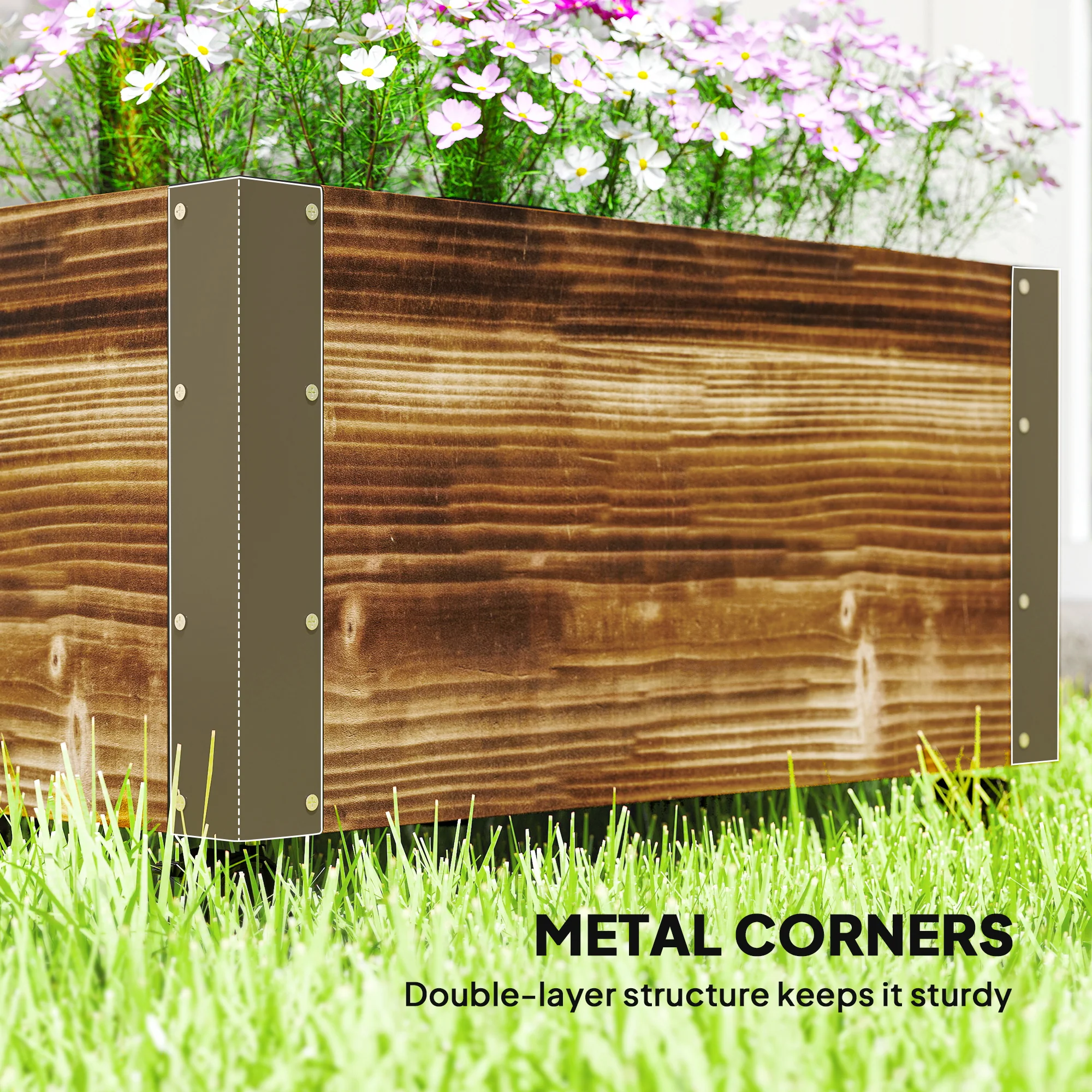 Outsunny Raised Garden Bed, Wooden Planter with Trellis and Wheels - Image 6