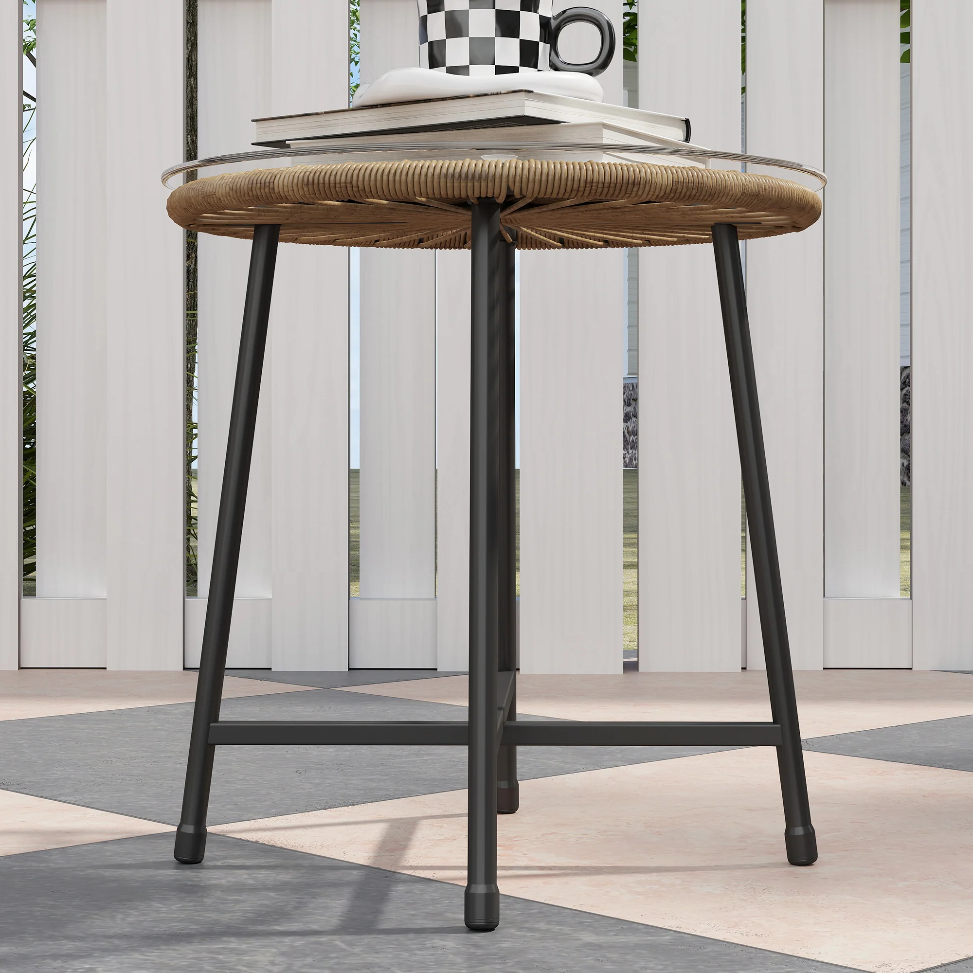Outsunny Rattan Bistro Set, Small Balcony Furniture with Cushion, Light Grey - Image 18