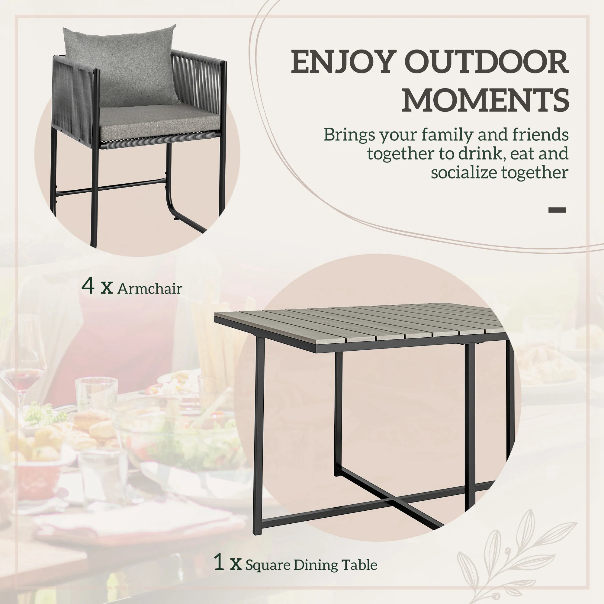 Outsunny Rattan Dining Set, Rattan Cube Dining Sets W/ Space-saving Design - Image 3