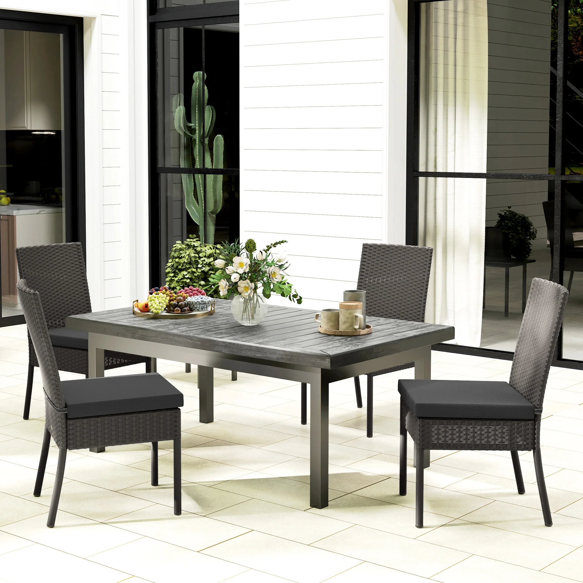 Outsunny Rattan Garden Chairs With Cushion, Wicker Dining Chairs, Grey - Image 11