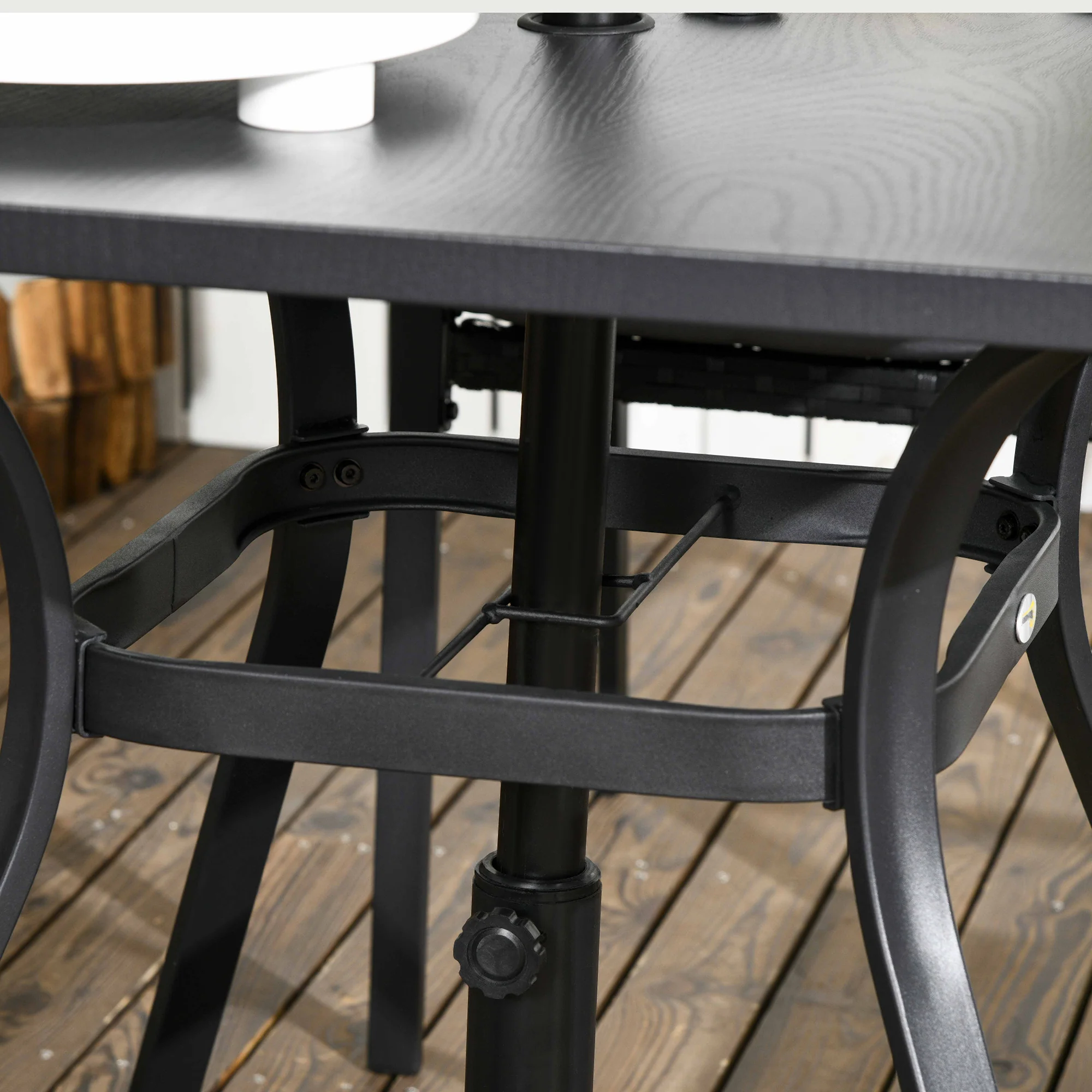 Outsunny Rattan Garden Dining Set for 4 with Cushions Umbrella Hole, Black - Image 9