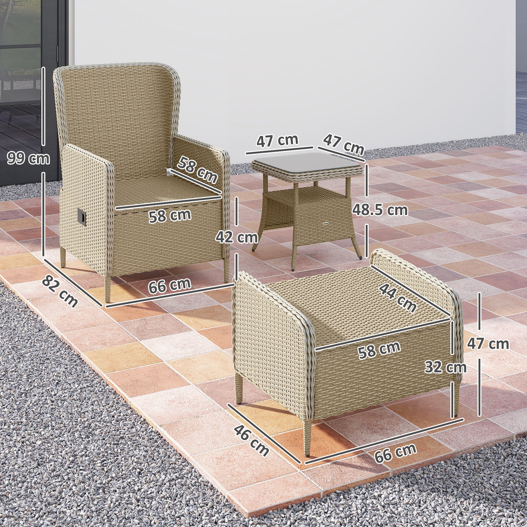 Outsunny Rattan Garden Furniture Set with Footstools Armchairs Light Grey - Image 5