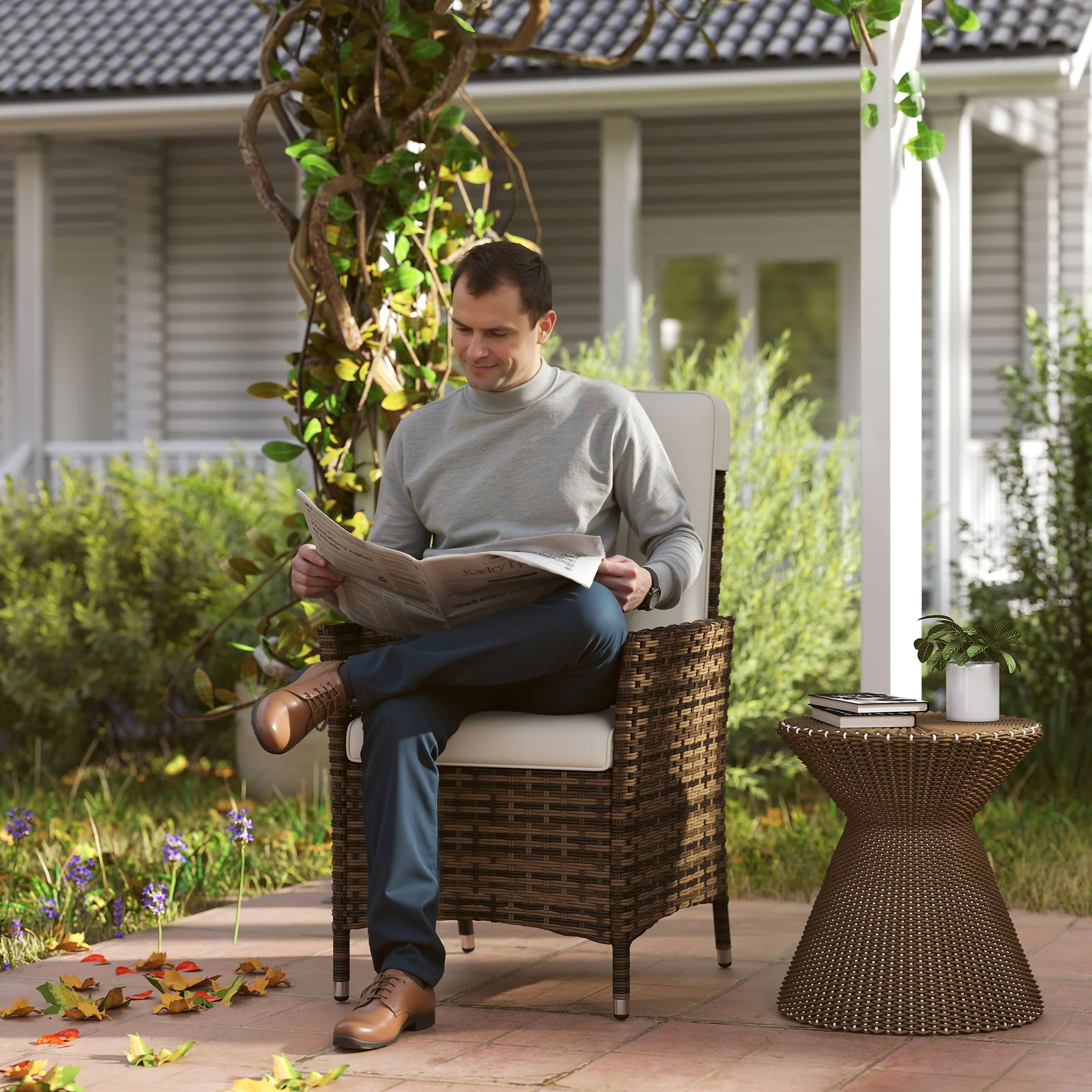 Outsunny Rattan Garden Recliner Chair with Adjustable Backrest - Image 11