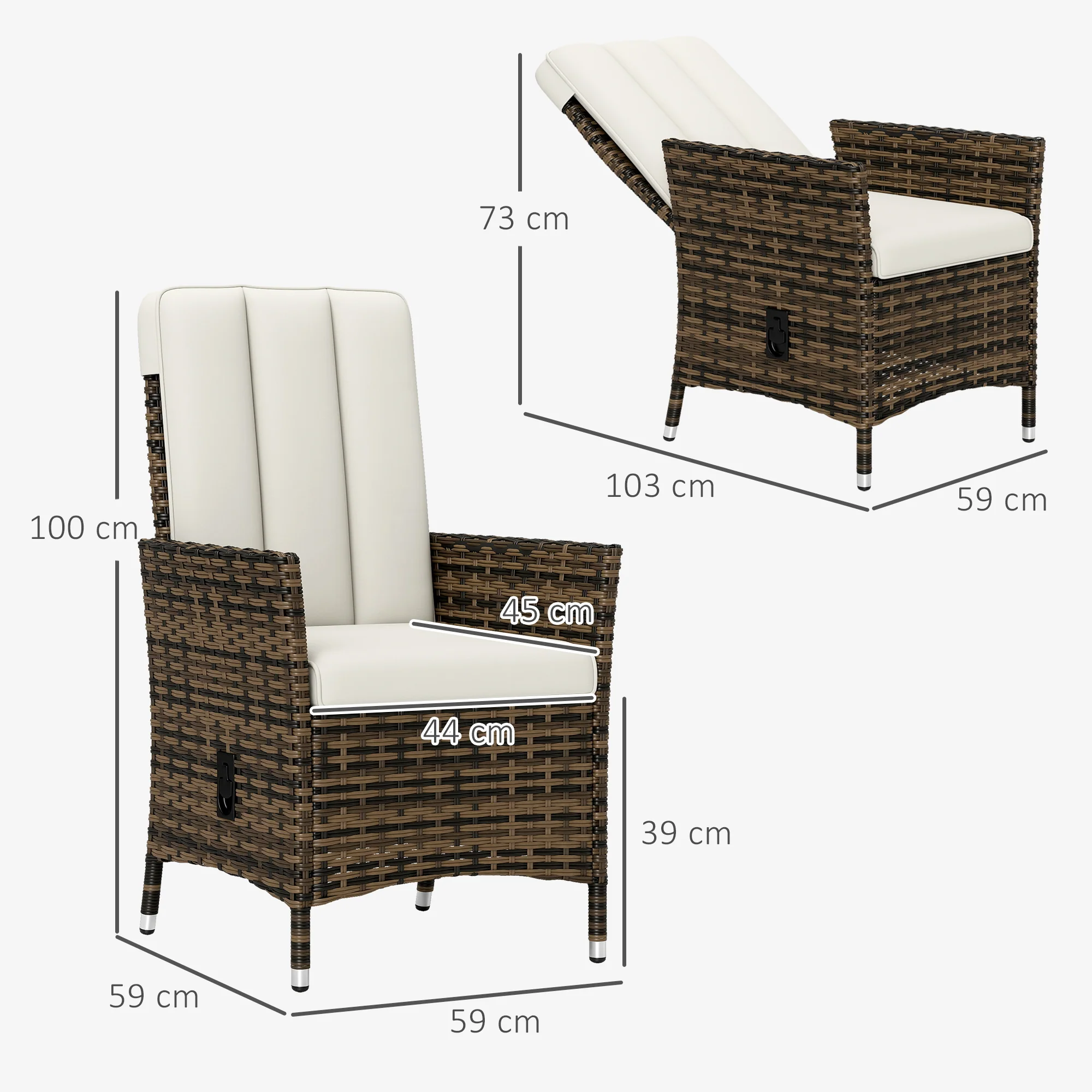 Outsunny Rattan Garden Recliner Chair with Adjustable Backrest - Image 14