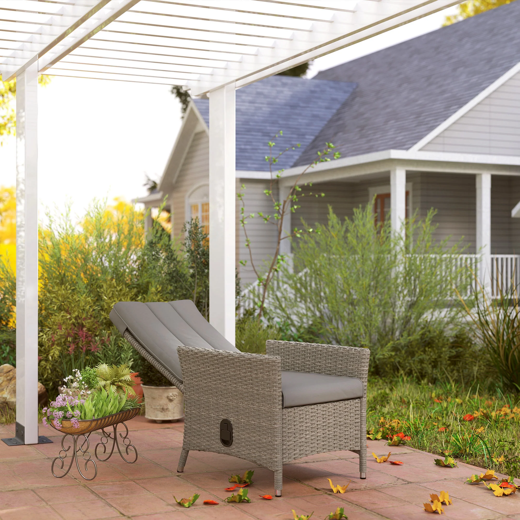Outsunny Rattan Garden Recliner Chair with Adjustable Backrest - Image 9