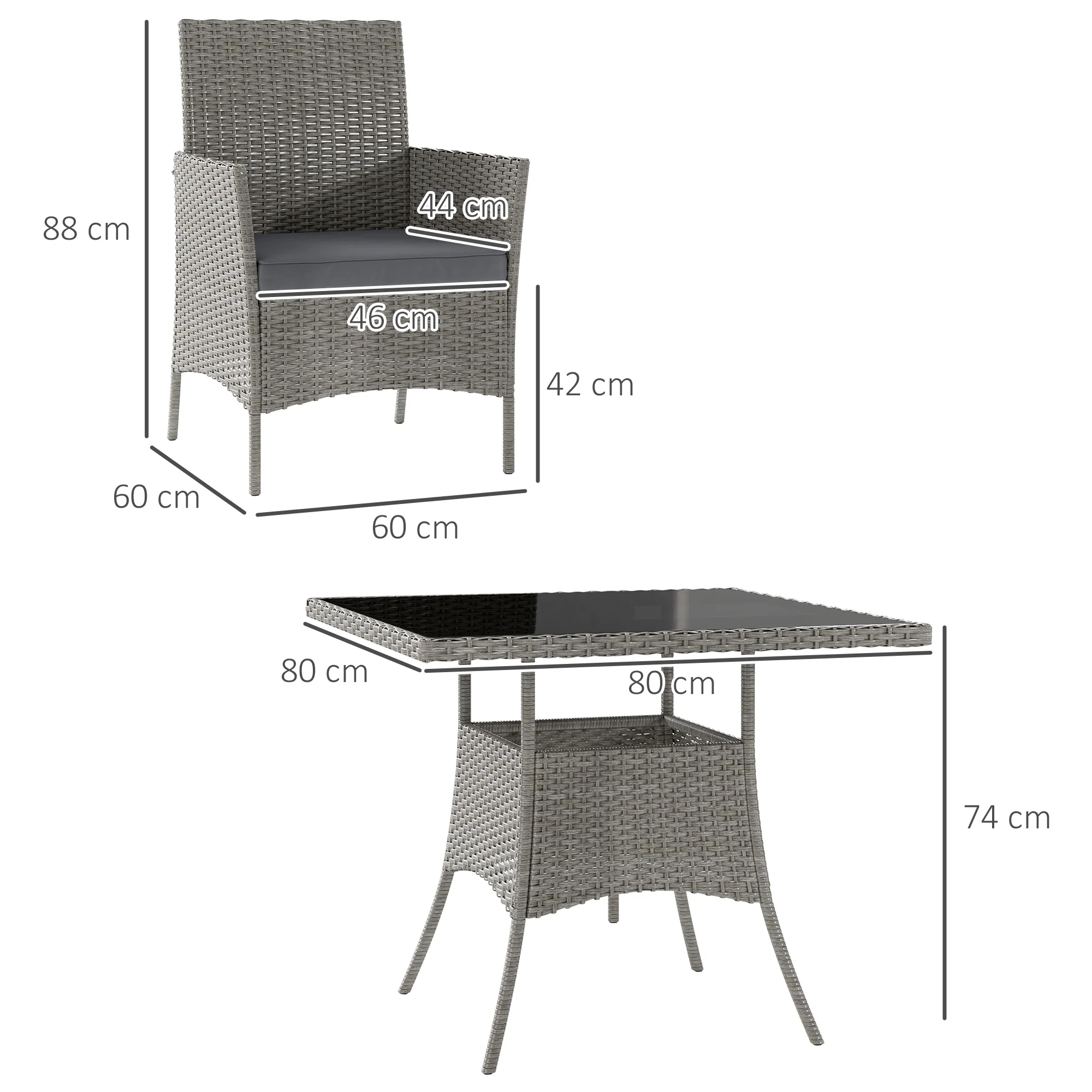 Outsunny Rattan Outdoor Dining Table and Chairs for 4, Light Grey - Image 5